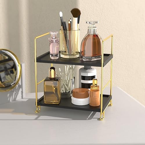 Estante organizador de especias de 2 niveles para baño, estante de almacenamiento de encimera, estante de almacenamiento de cosméticos de pie