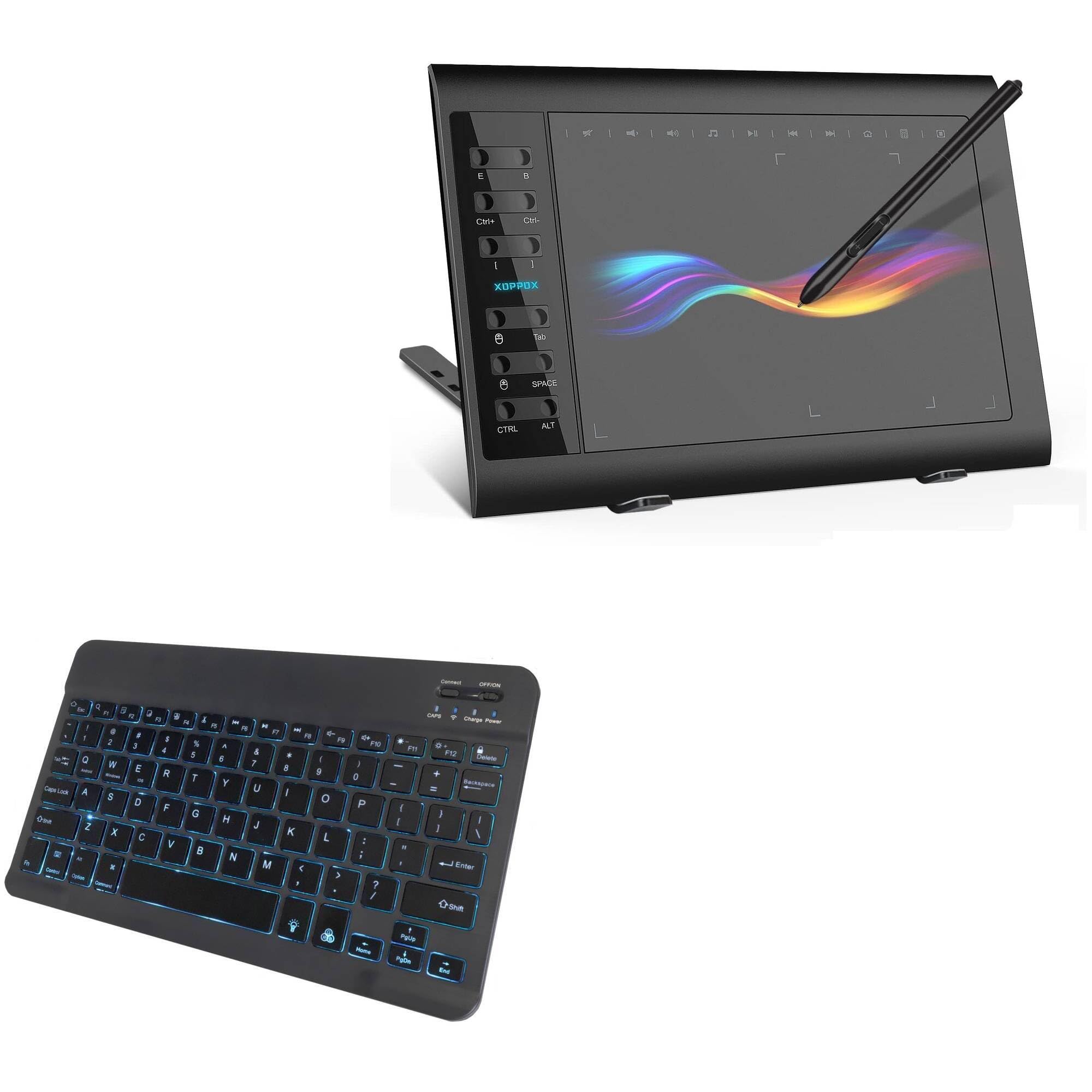 BoxWave Keyboard Compatible with XOPPOX VIN1060Plus Graphics Tablet - SlimKeys Bluetooth Keyboard - with Backlight, Portable Slim LED 7 Colors - Jet Black