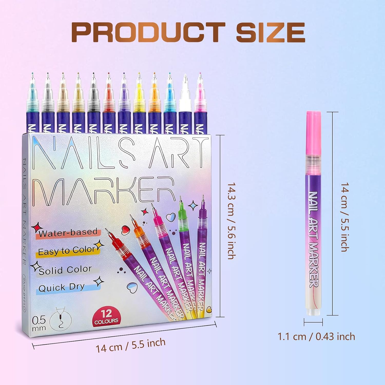 12 Color Nail Art Pens Set, 0.5MM Nail Art Markers Nail Polish Pen for Painting Nails, 3D Quick Dry Waterproof Nail Doodle Marker Kit for DIY Fingernail Design