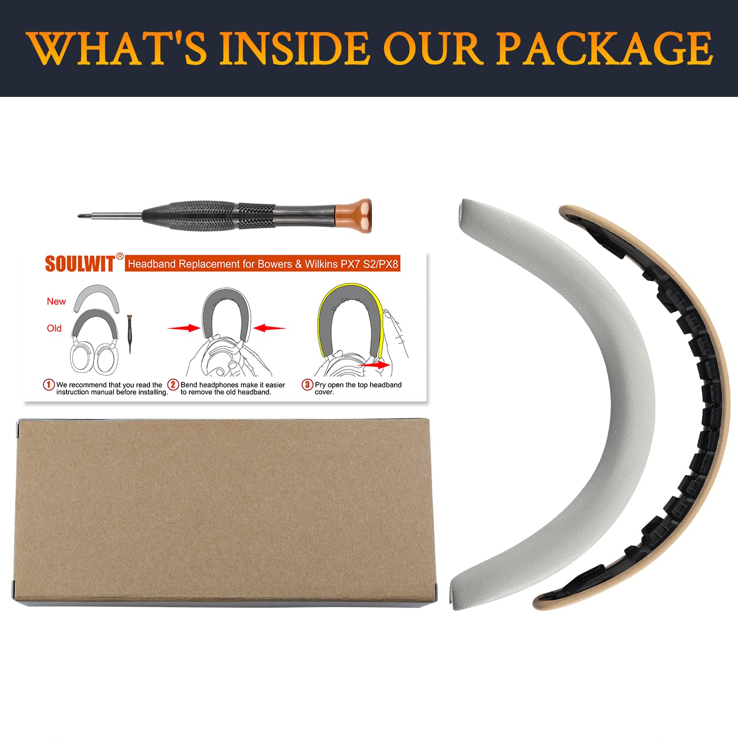 SOULWIT Piel de Cordero Funda de Diadema Superior+Inferior para Bowers & Wilkins PX8/PX7 s2/PX7 s2e (No se Ajustan a PX7) Auriculares, Cascos Diadema Reparación - Marrón
