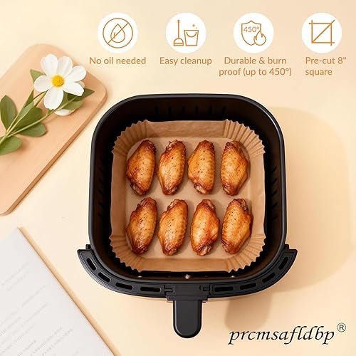 Miniatura 5 de Forros para freidora de aire, 125 forros desechables para freidora de aire para panaderos caseros, revestimiento antiadherente de 8 pulgadas,