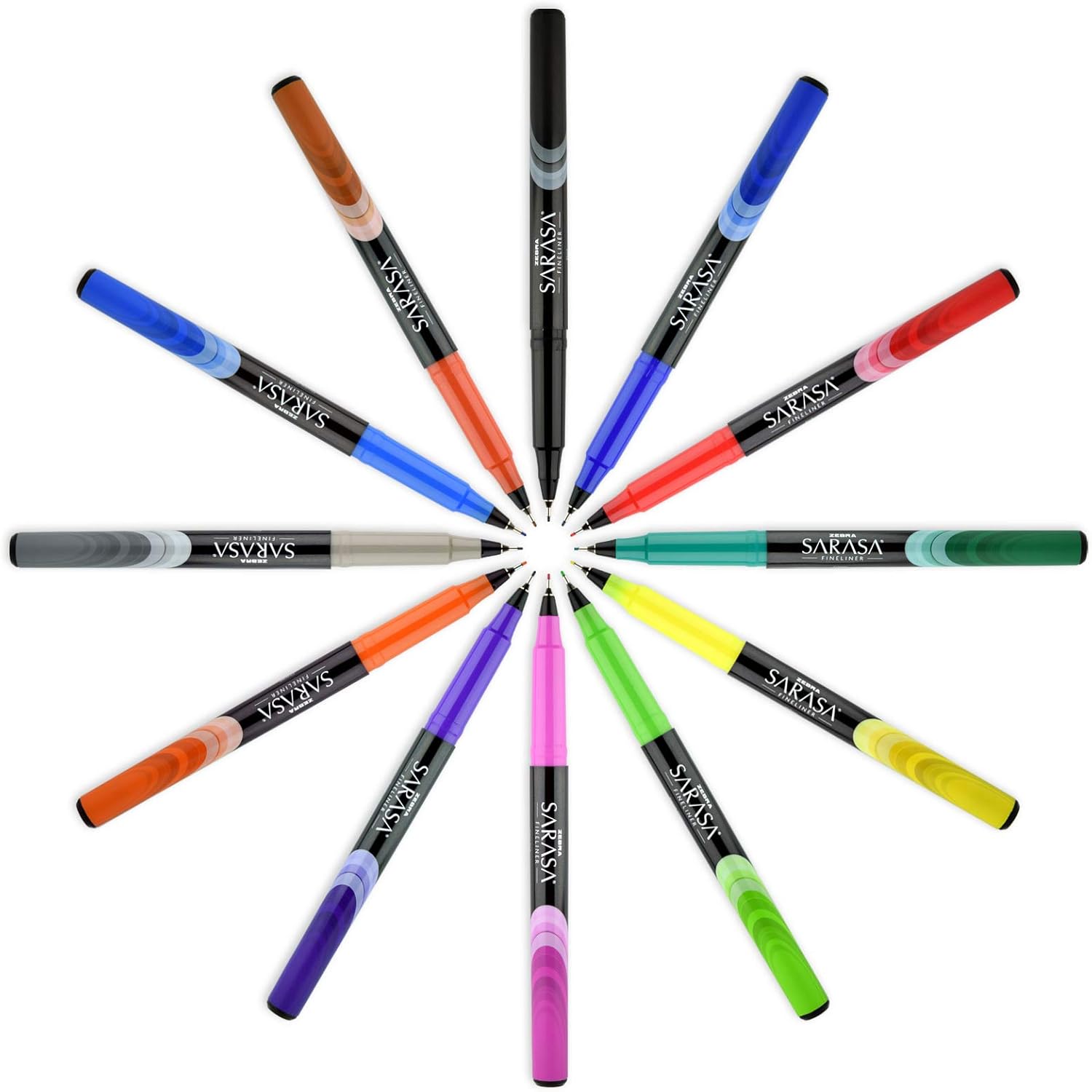 Zebra Pen, SARASA Fineliner Felt Tip Pens, 0.8mm Porous Point, Assorted Colors, Archival Quality, Acid Free, Fast-Drying Ink, Ideal for Writing, Journaling and Coloring, 12-Pack (67012)