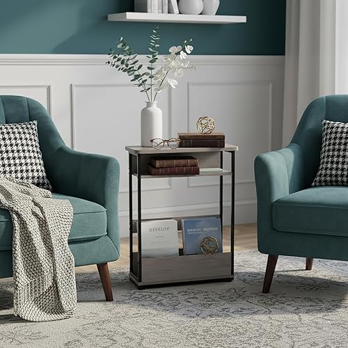 Miniatura 4 de Mesa auxiliar estrecha, mesa auxiliar delgada de 3 niveles con estante de almacenamiento, moderna mesa auxiliar delgada para espacios estrechos y