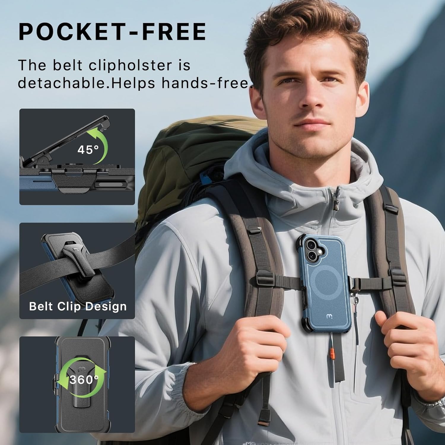 M MYBAT PRO For iPhone 17 Case with Belt Clip Holster,Maverick Series Case For iPhone 17 [Compatible with Magsafe]w/Screen Protector,Anti-Drop,Shockproof,w/360°Rotating Kickstand,Heavy Duty Protection