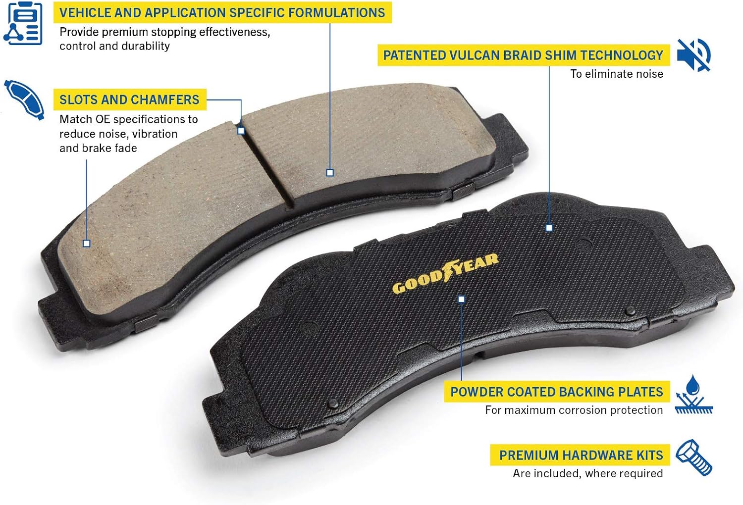 Goodyear Brakes GYD459 | Carbon-Ceramic Front Brake Pads fit Chevrolet C3500 00-90, Express 3500 02-96, K3500 00-90; Dodge Ram 2500 99-94, Ram 3500 99-94, Ram 3500 Van & More - See Applications Below