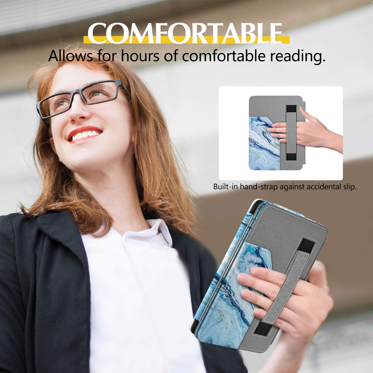 Dadanism Case Fit All-New Kindle 10th Generation 2019 / 8th Generation 2016, Ultra Slim PU Leather Smart Cover with Hand Strap & Pocket, Not Fit Kindle Paperwhite – Blue Quicksand (Auto Sleep/Wake)