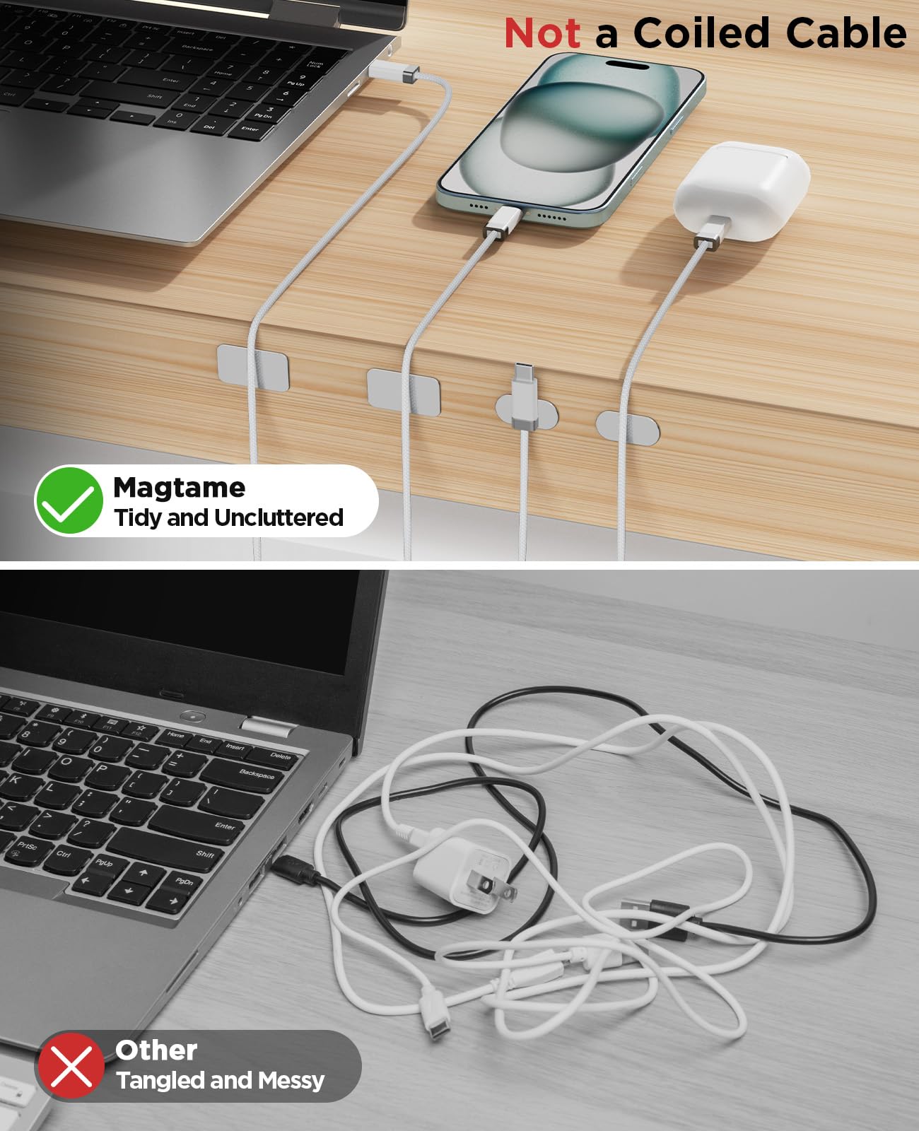 Magtame Staycable Cavo USB a USB C con supporto magnetico, cavo da 5 FT/1,5 m USB A a tipo C, ricarica rapida e gestione cavi da scrivania, compatibile con i-Phone 15 16 Pro Max