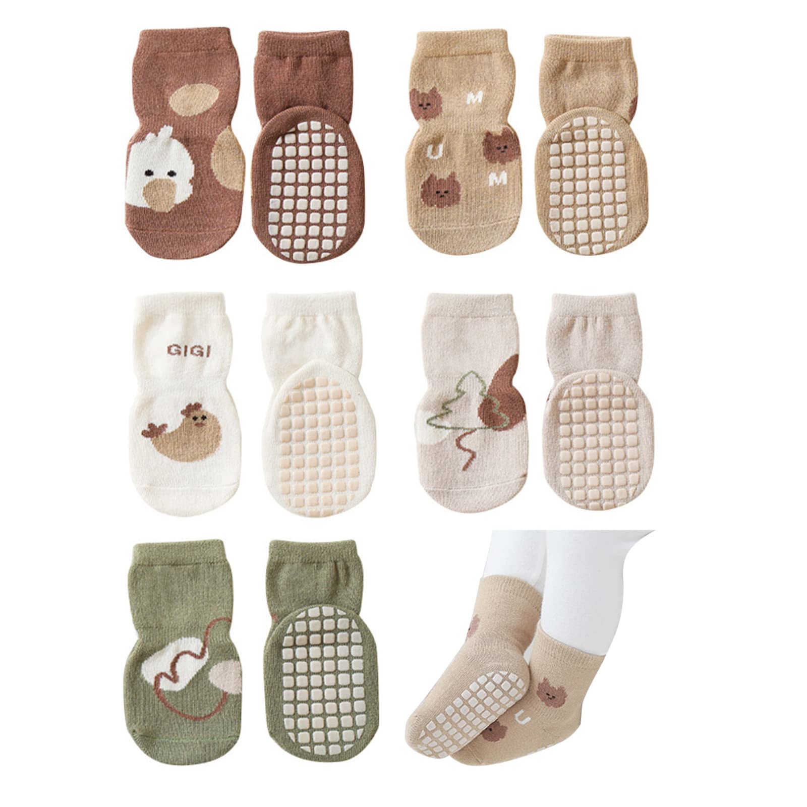 Suxgumoe Rutschfeste Socken für Baby, 5 Paar Mädchen Jungs Anti Rutsch Kinder Rutschfeste Socken Sportsocken Stoppersocken für Babies Toddlers and Kids