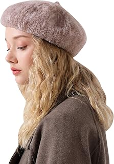 Folding Gorras de color sólido boina sombrero de paja de piel sintética para mujer sombrero de artista francés cálido invierno sombrero para exteriores (color: marrón)