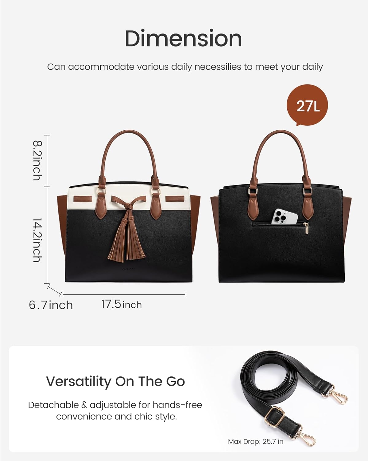 LOVEVOOK Laptop Bag for Women,Work Tote Bag with Large Cup Holder,Leather Computer Bag Teacher Bag Handbag Gifts for Women - Image 5