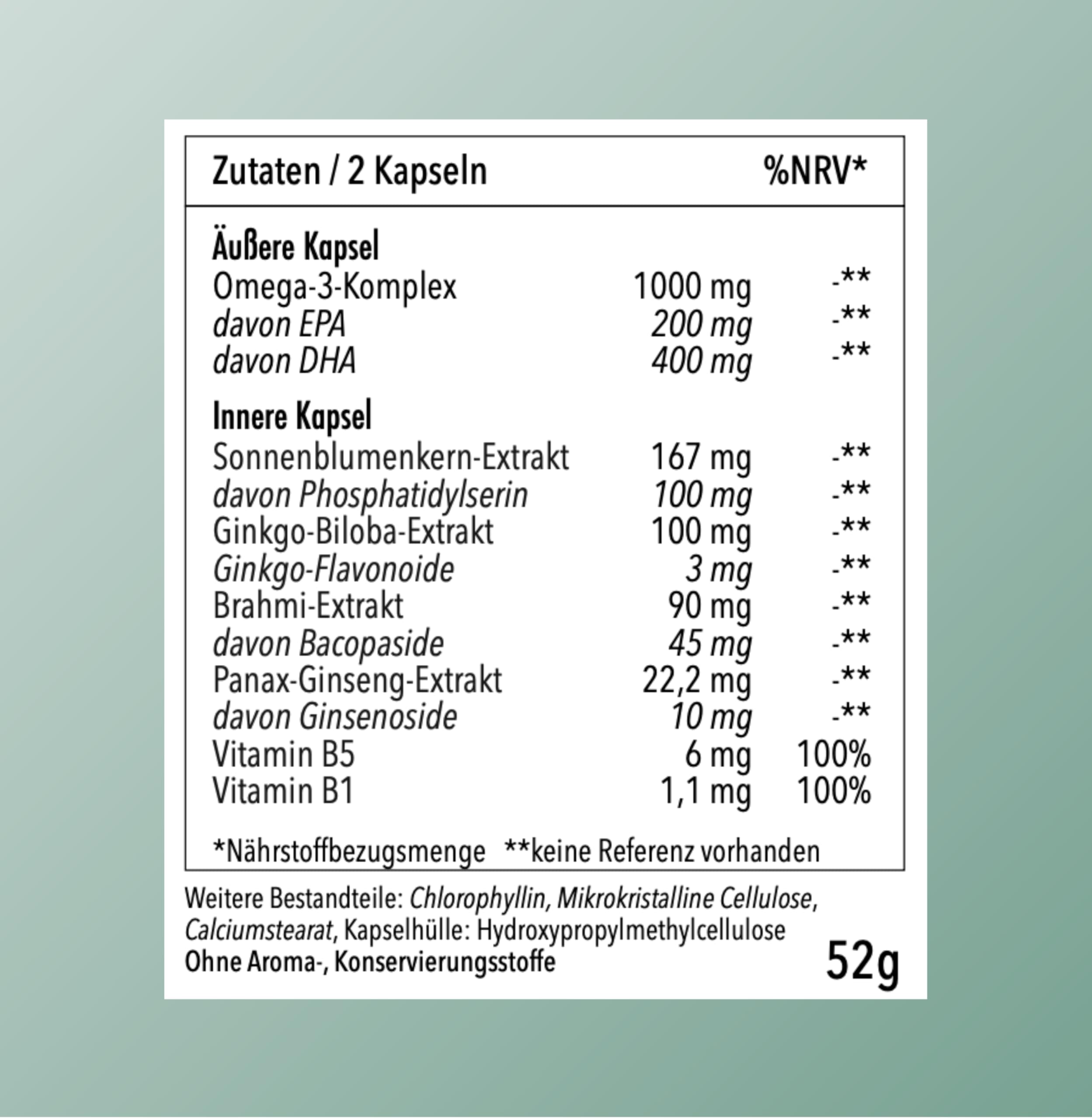 Epigenics Neuro Fokus Kapseln mit Ginkgo, Brahmi, Phosphatidylserin, Ginseng & Omega-3 (DHA/EPA) plus Vitamin B1 & B5 – Nahrungsergänzung für Konzentration & mentale Leistung – vegan (30 Tage)