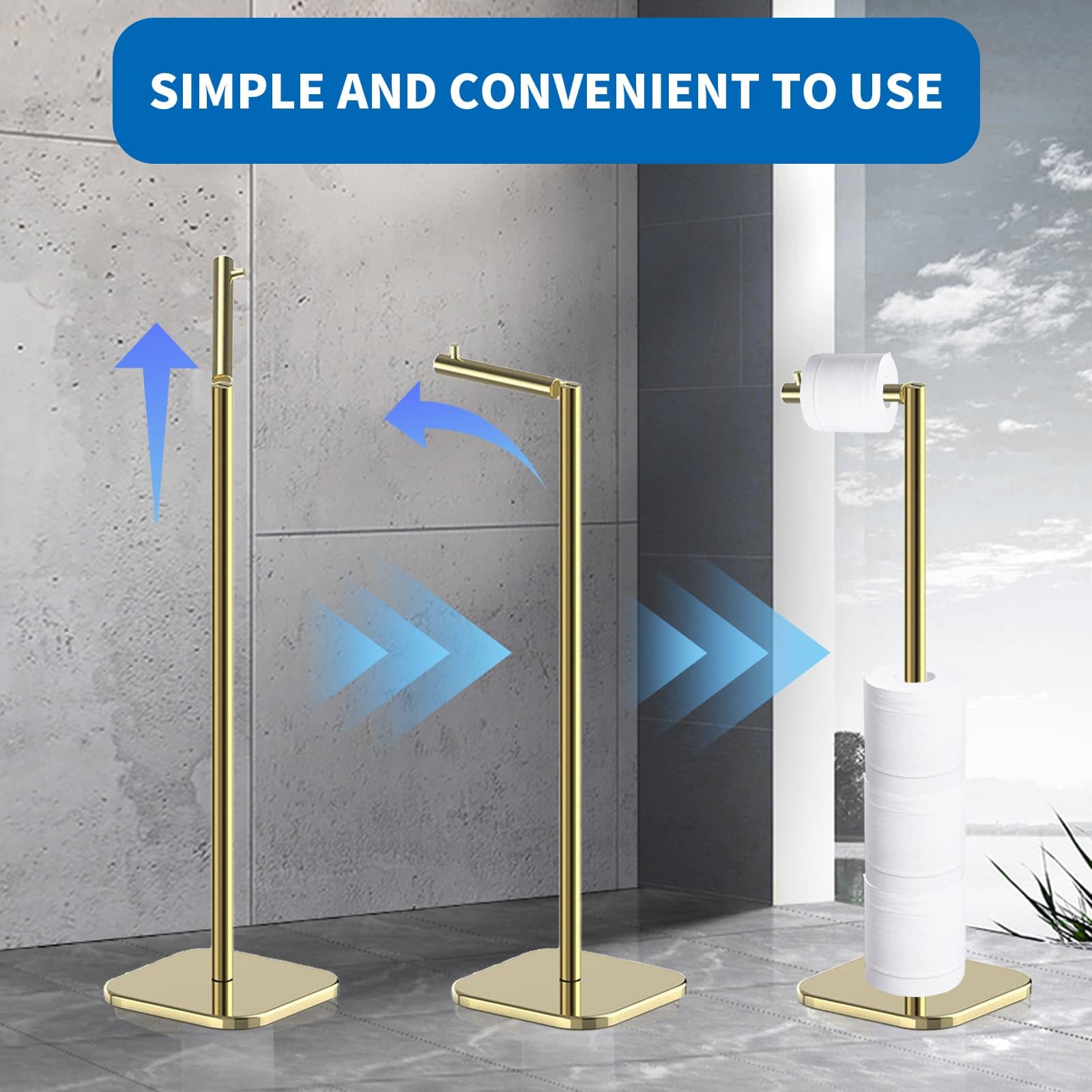 Toilet Roll Holder Free Standing with Heavy Duty Base, Stainless Steel Toilet Roll Holder for 6 Rolls, Stylish Chrome Finish - Image 4