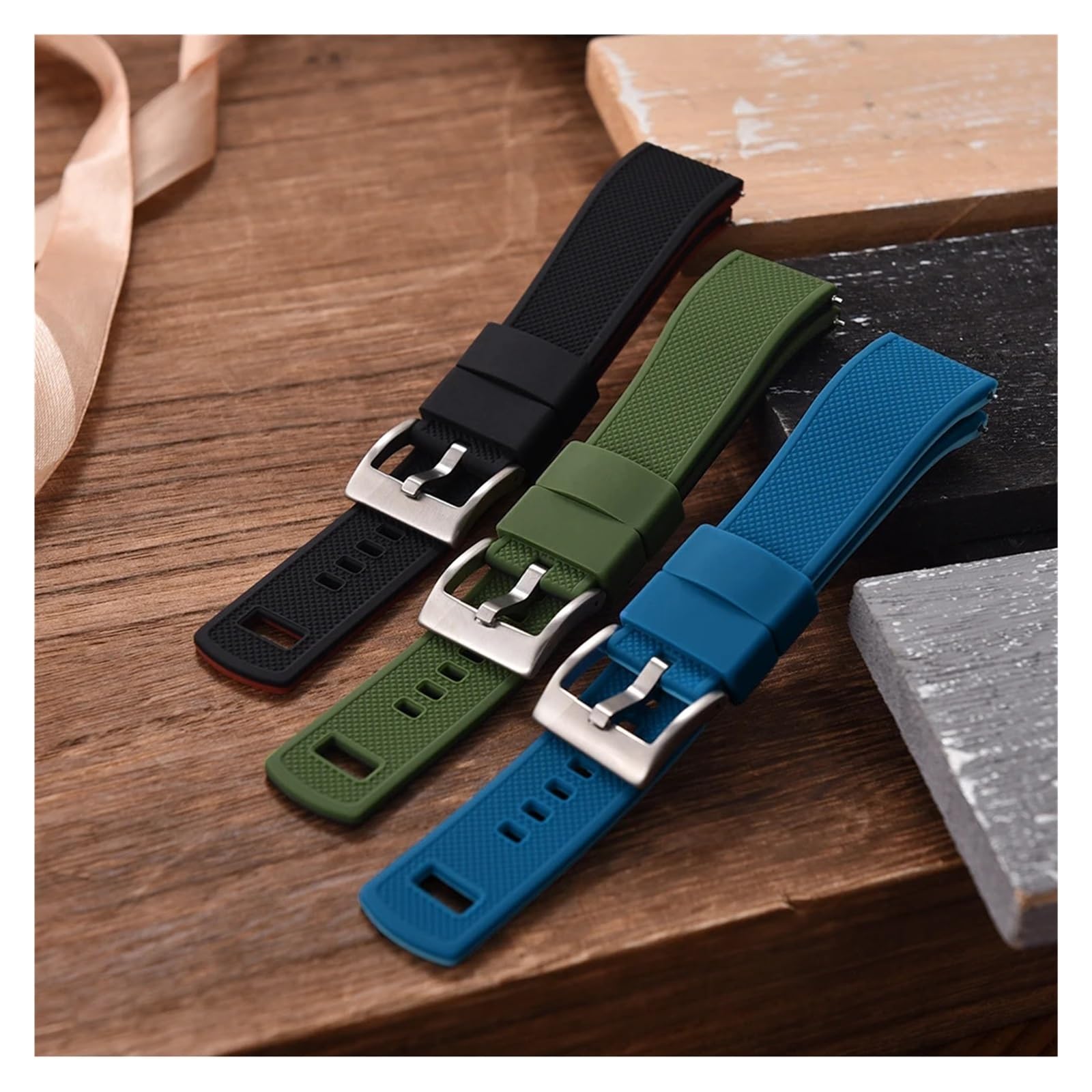 Cinturino per orologio in silicone colorato a doppio strato | Cinturino in silicone blu a sgancio rapido premium, vestibilità precisa (blu)