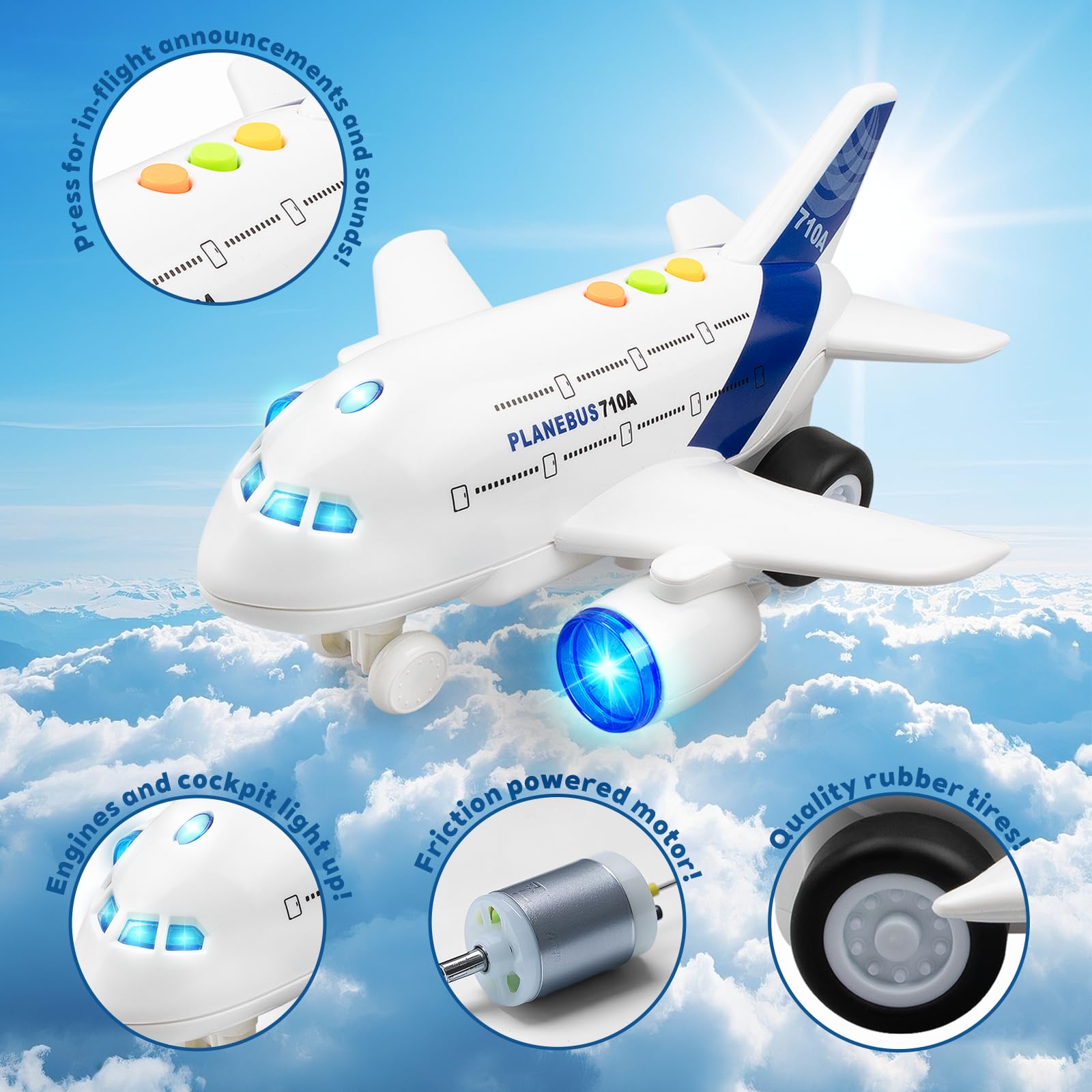 AtomDream Tech Airplane Toy for Toddlers 1:200 Friction Powered Toy Plane with Flashing Lights & Sounds - Image 3