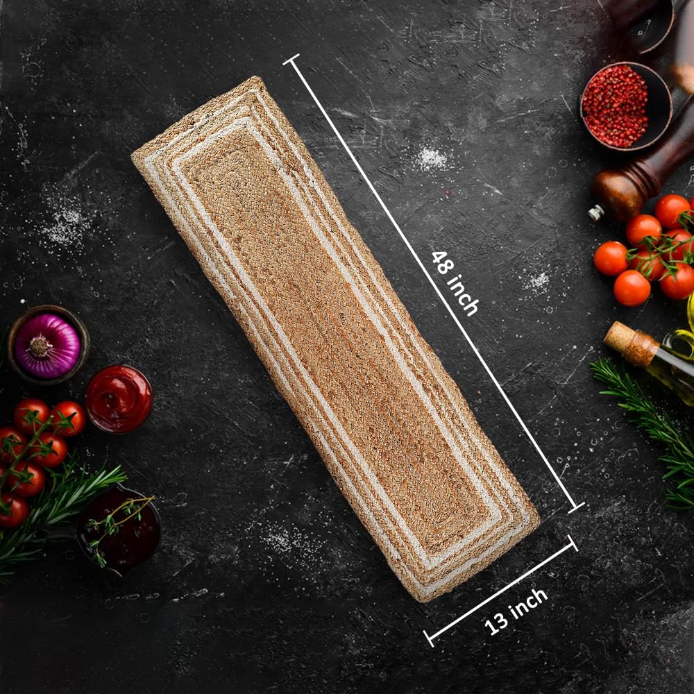 Madhu International Natural Jute Table Runner 48 Inches Long, Organic Eco-Friendly Rustic Farmhouse Vintage Dining Table Runner, 13x48 Braided Jute Table Runner,