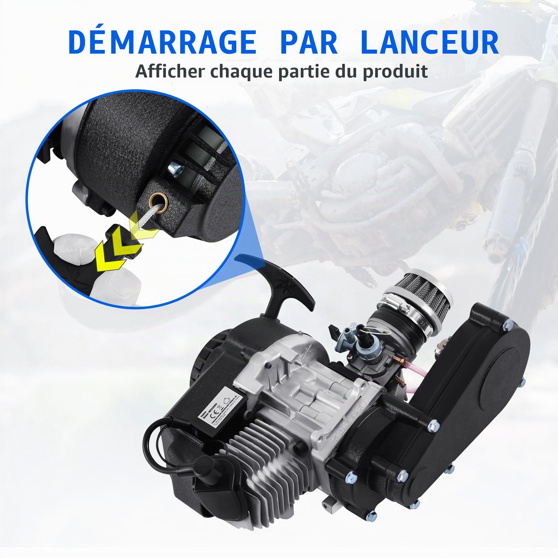 49cc 50cc Moteur 2 temps Moteur Dirt Bike Cross Pocket Bike Dirt Bike Mini ATV Quad Transmission Carburateur