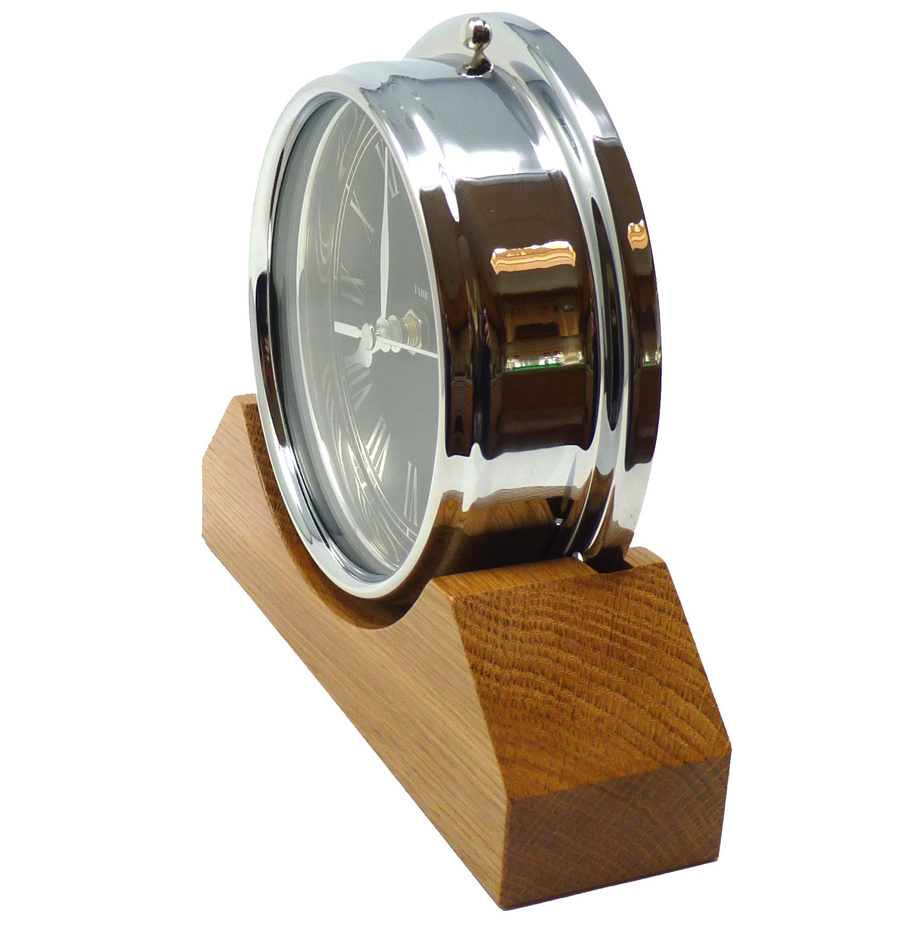 Horloge Romaine + Baromètre + Horloge à Marée - Cadran Chrome Sur Chêne - Déco Marine