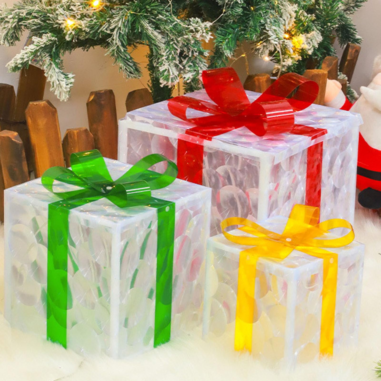 Scatole regalo natalizie illuminate da 3 pezzi, con cordino luminoso