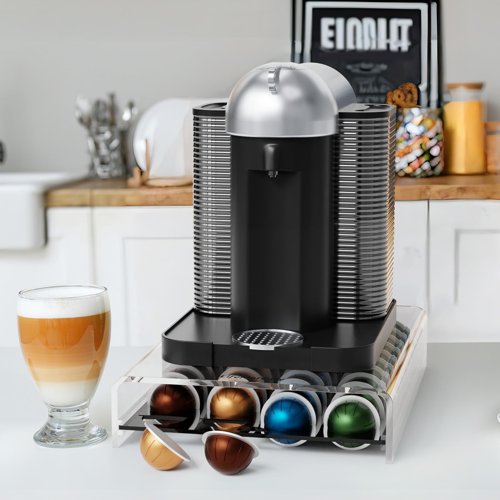 LifeMoreasy Transparent Coffee Pod Storage Drawer for Nespresso Vertuo Acrylic Coffee Capsules Holder for Counter Coffee Capsule Organizer - Image 2