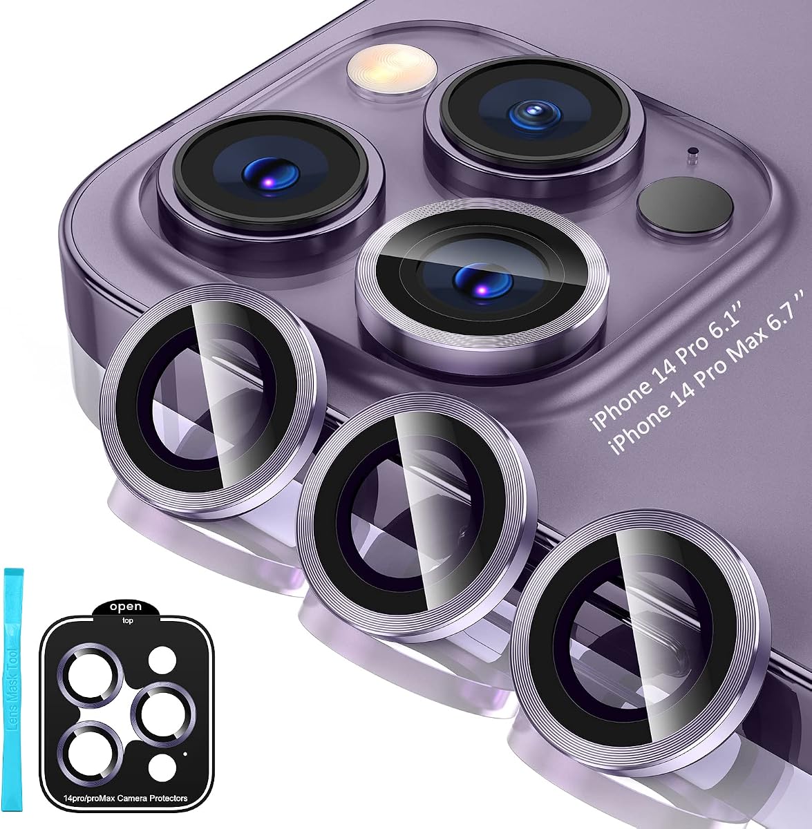 Camera Lens Protector for iPhone 14 Pro/iPhone 14 Pro Max | Protective Camera Cover Tempered Glass Screen Protector Diamond Metal Individual Ring for 14Pro 6.1" / 14 ProMax 6.7 inch