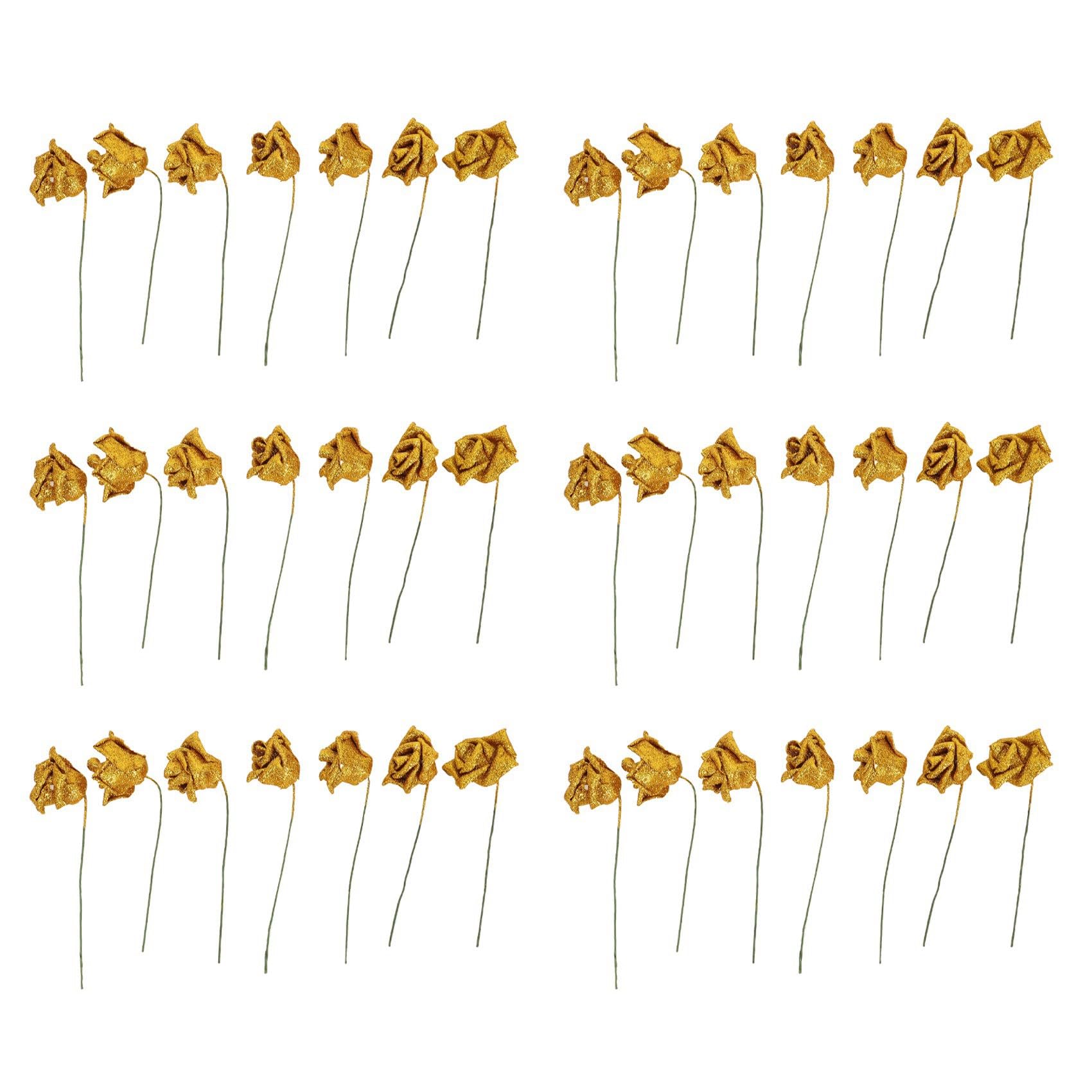 Hndhbfgrt 42Pcs Foam Glitter Artificial Rose Decor, Gold