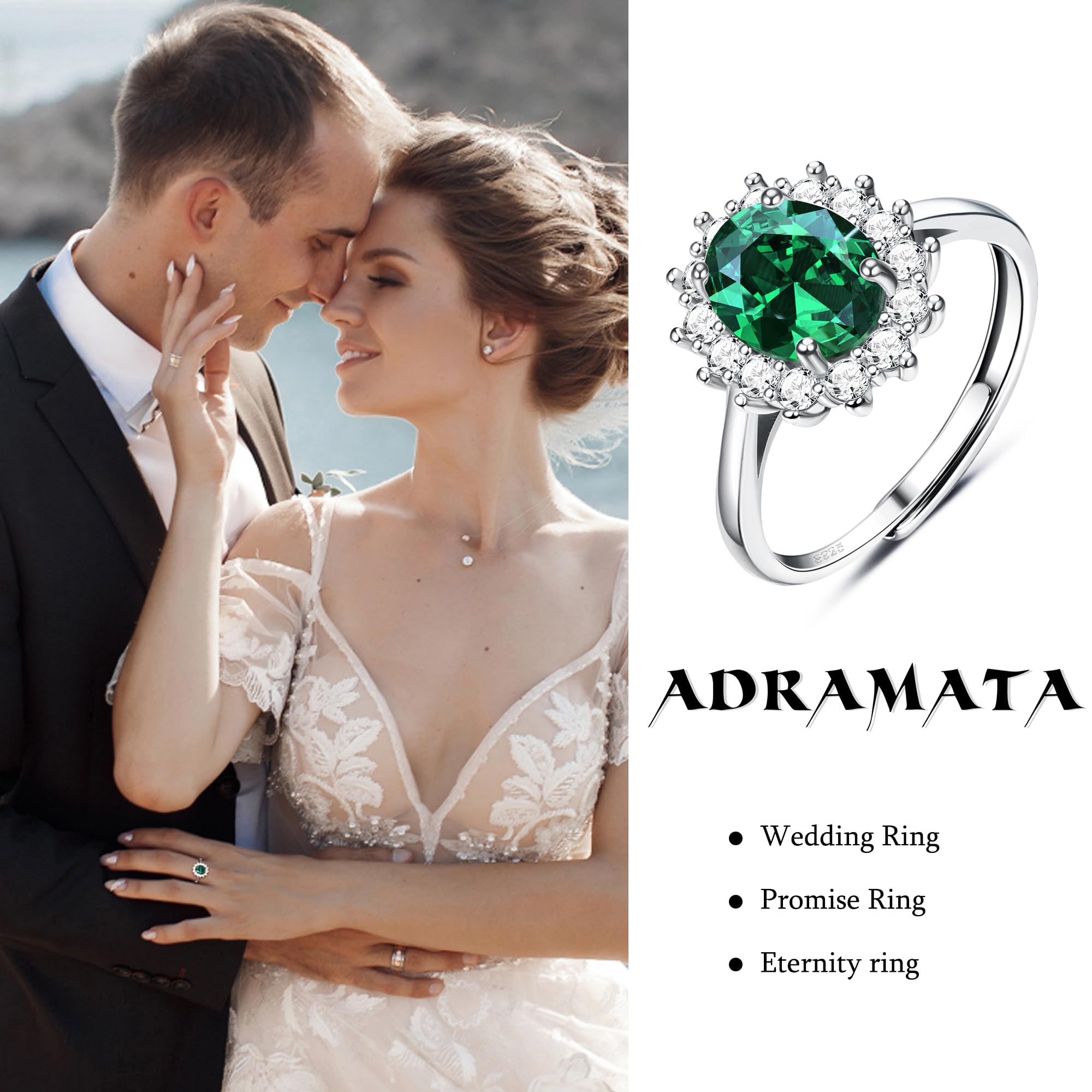 HMJGDHX 925 Sterling Silber Ringe für Frauen, Verlobungsringe, erstklassiger Edelstein-Geburtsstein-Smaragdring, verstellbare Versprechensringe aus Sterlingsilber, Jubiläumsschmuck für Sie