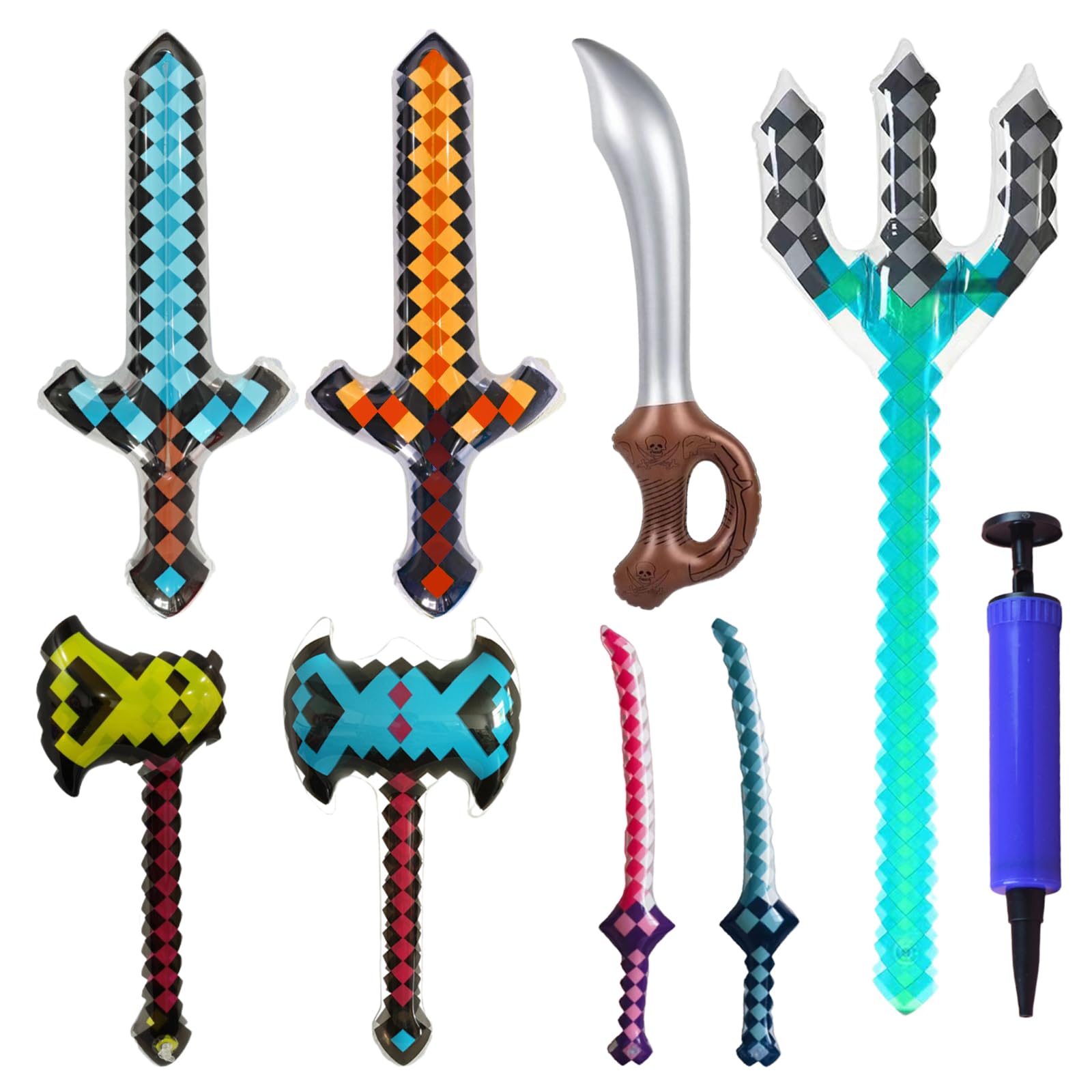Yoimcaky Set Giocattoli Gonfiabili Pixel - 2 Spade, 2 Asce E 4 Maschere Per Festa Cosplay