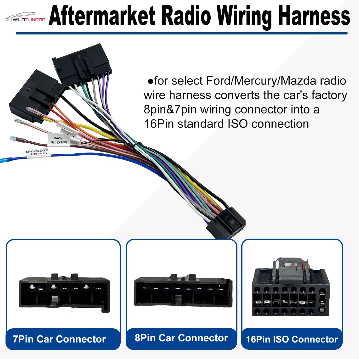 Adaptador de arnés de radio ISO de 16 pines para Ford 1986-2004 Mercury 1986-2000 Mazda 1991-1997, arnés de cableado estéreo de coche Android de 16 pines con cable de antena inversa SWC para E-150