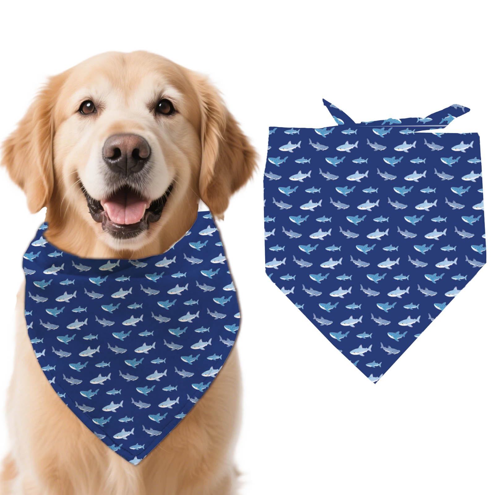 arricraft 1pc Pet Dog Bandana, 21.7"x21.7"x30.7" Ocean Shark Repeated Pattern Adjustable Cotton Triangle Pet's Bandana Washable Scarf Bibs Printed Chief for Spring Summer Large Dogs and Pets