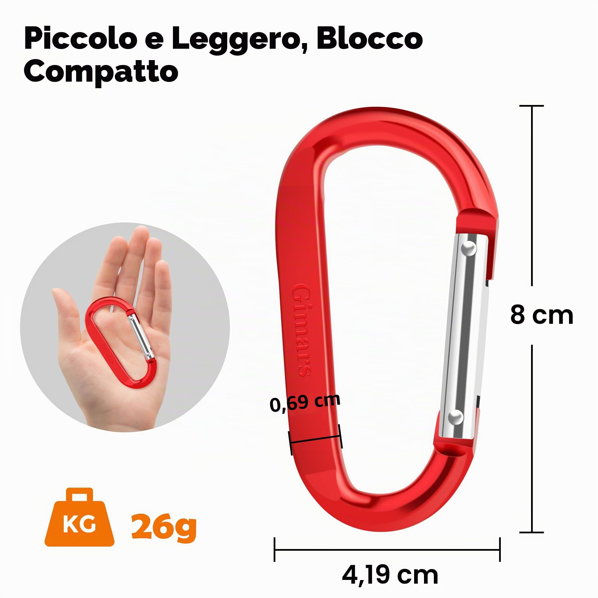 Gimars 8cm*10 Pz Moschettoni Portachiavi con Chiusura a Molla Moschettone in Lega di Alluminio D Forma Moschettoni Portachiavi Gancio per Campeggio, Trekking, Viaggi, Pesca, Escursione