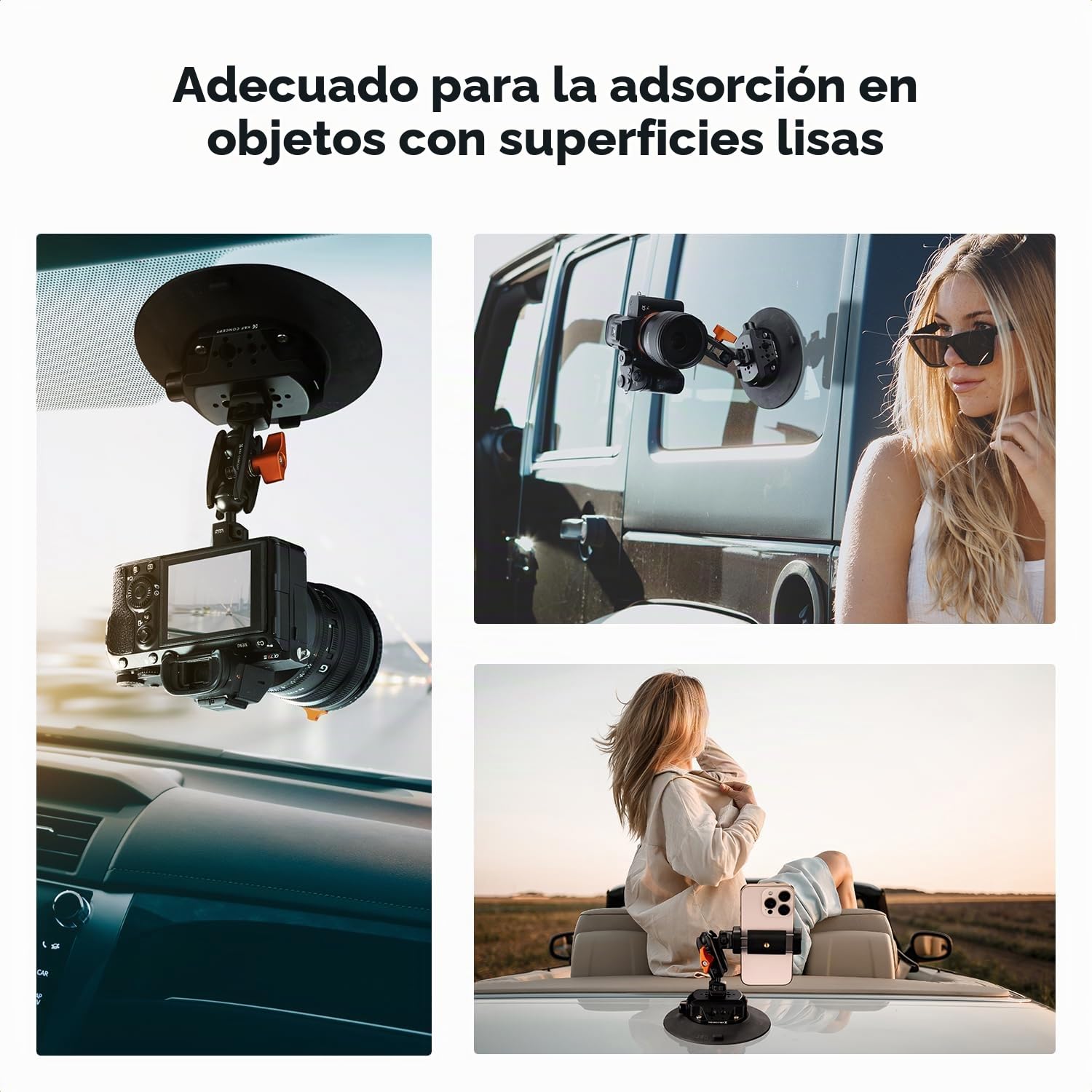 K&F CONCEPT 6" Suction Cup Camera Mount con Brazo Mágico Cabeza Bola, Soporte de Cámara con Ventosa de Coche con 1/4" 3/8" ARRI Agujeros Comaptible con GoPro Hero 13,Insta-360 X5,Action 5 Pro,iPhone