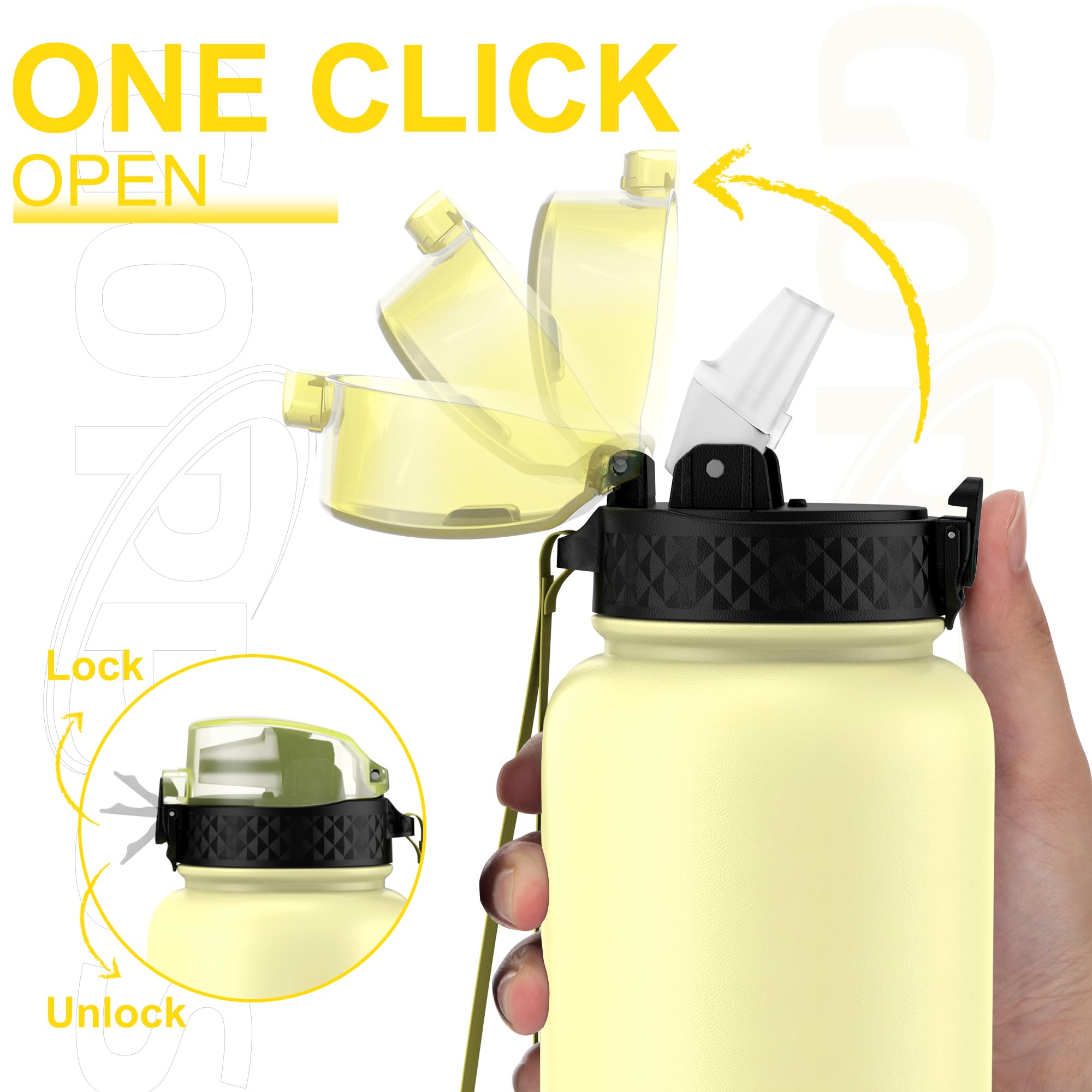 GOPPUS 1.2L/40oz Stainless Water Bottle with Straw Double Wall Insulated Bottles with Strap Large Vacuum Thermal Flask Leakproof Keep Cold Drinks Bottles with Flip Top Lid for Men Women BPA Free - Image 2