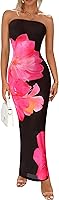 PRETTYGARDEN Strapless Floral Maxi Dress for Women - Bodycon Mesh Tube Cocktail Wedding Guest Summer Formal Dress