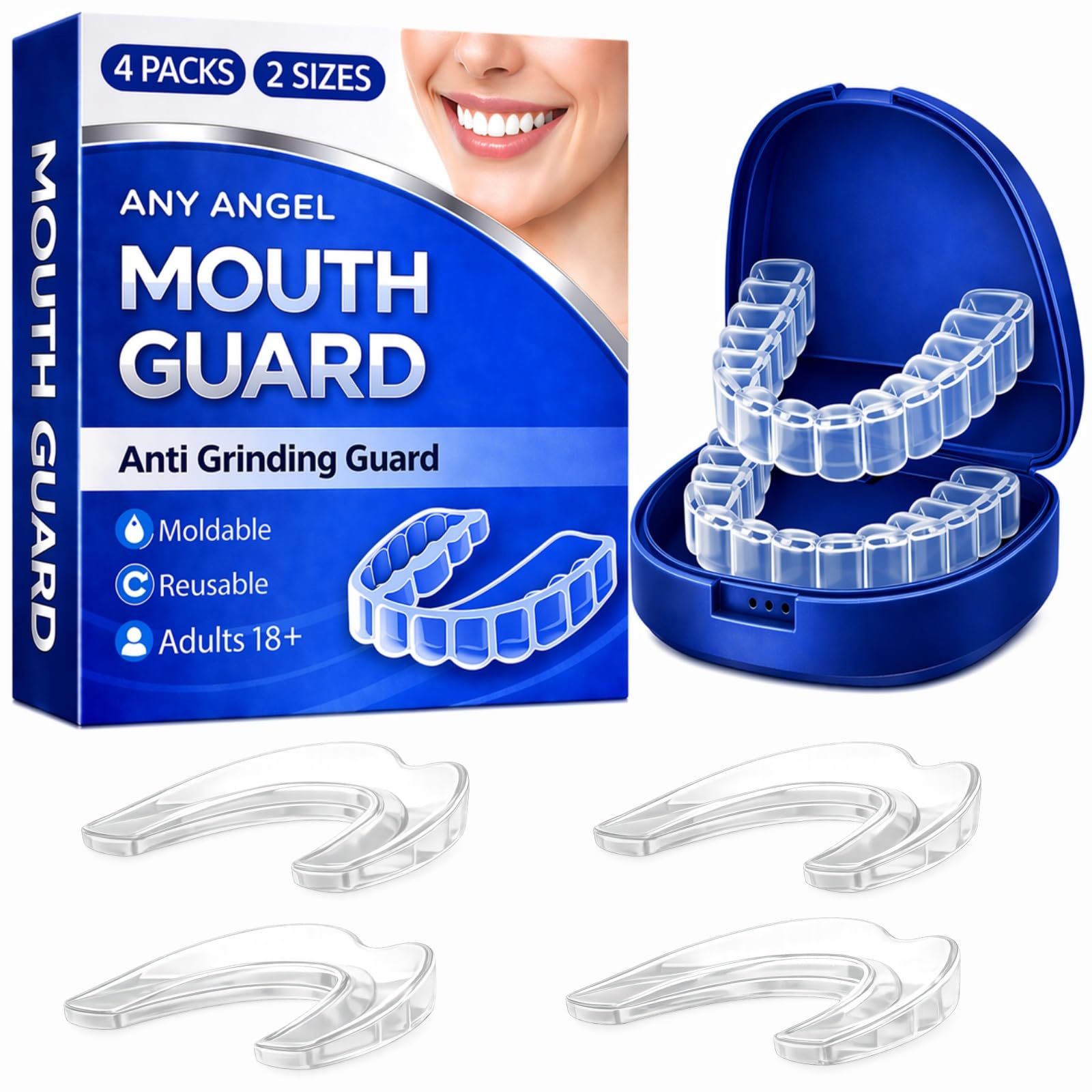Anti Grinding Mouth Guard, Mouth Guard for Grinding Teeth at Night, Night Guard for Sleep for Adults, Reusable EVA Material with Case
