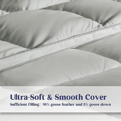 Miniatura 3 de puredown Edredón de plumas de ganso gris, tamaño Queen de gran tamaño, relleno de edredón para todas las estaciones, diseño reforzado, ultra suave,