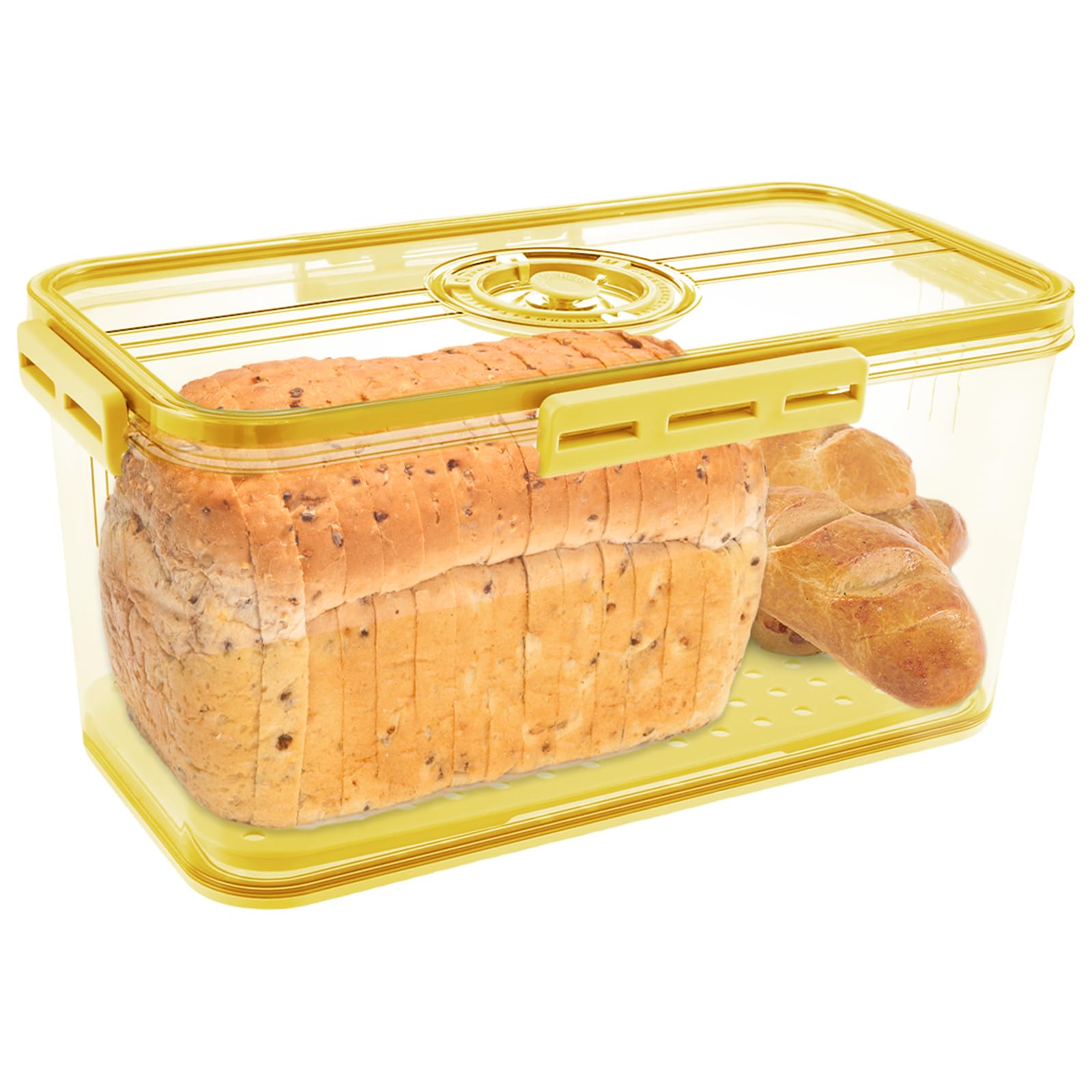 Ghshanog Yellow-32.5X17.5x15.3cm Bread Bin Airtight Bread Box,Time Recording Bread Box With Lid, Clear Breads Bins Storage For Kitchen Countertop, Plastic Breads Keeper With Air Valve For Bun Bagel Sandwich (Yellow-32.5X17.5x15.3cm)