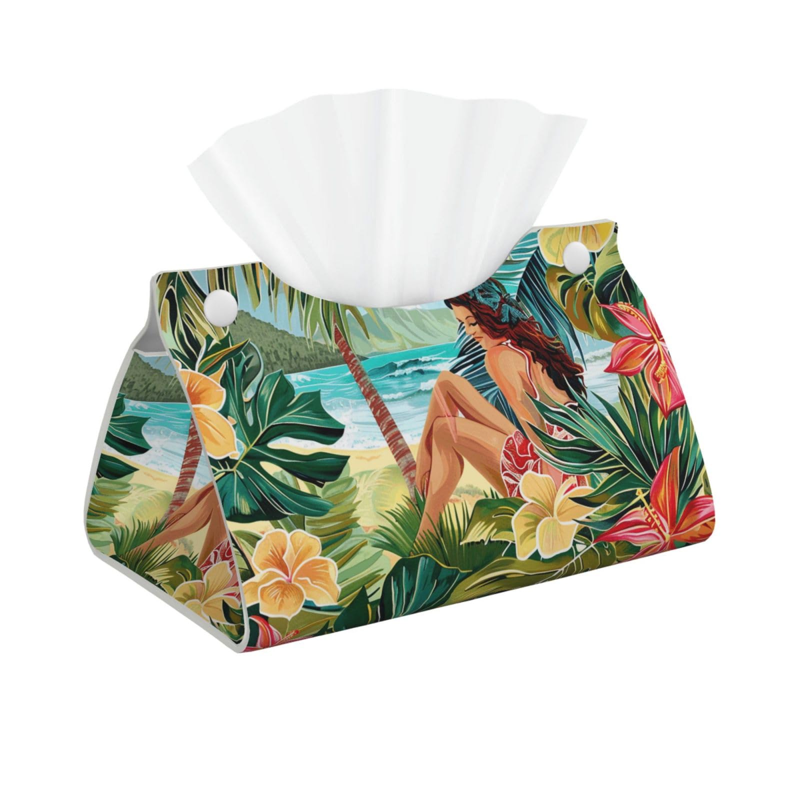 summer hawaiian art Print Tissue Box Cover Foldable Tissue Storage Box Leather Tissue Cube Box Holder for Living Room Bedroom Office Car Home Decor