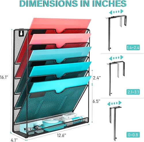 Miniatura 2 de GALASALA Wall File Organizer, 10 Pockets Mesh Hanging File Organizer, Mail Organizer Wall Mount With Hooks, Wall Organizer Magazine Rack for Office