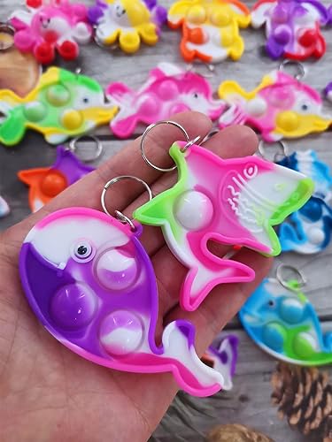 Miniatura 6 de 50 paquetes a granel de pulpo, peces, delfines, tortugas, tiburones, ballenas, mini llavero para la ansiedad, para niños y niñas, regalos de fiesta