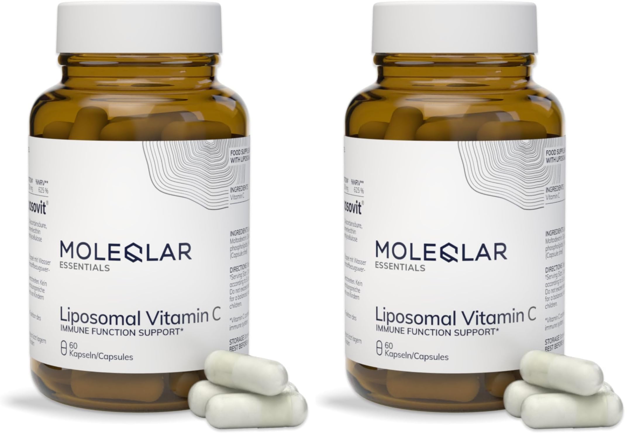 MoleQlar Vitamin C Kapseln liposomal - 500 mg Vitamin C pro Kapsel - 60 Stück als 2-Monatsvorrat - Liposovit Markenrohstoff (Packung mit 2)