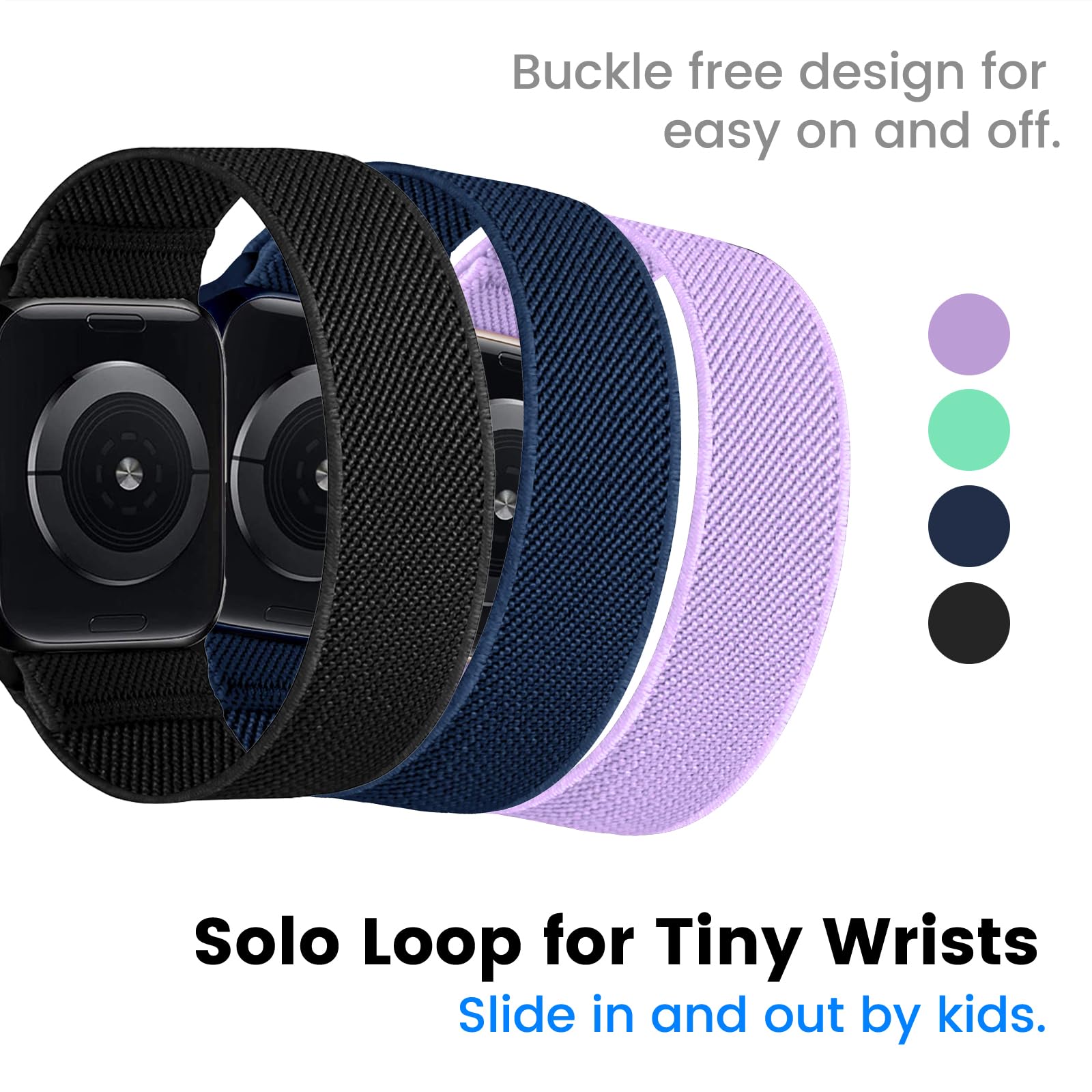 Bracelet Solo Loop extensible pour enfants Apple Watch SE3/SE2/SE et Series 11/10/9/8/7/6/5/4/3/2/1, bracelet de sport en nylon élastique souple pour enfants filles et garçons, iWatch 38 mm, 40 mm, 41