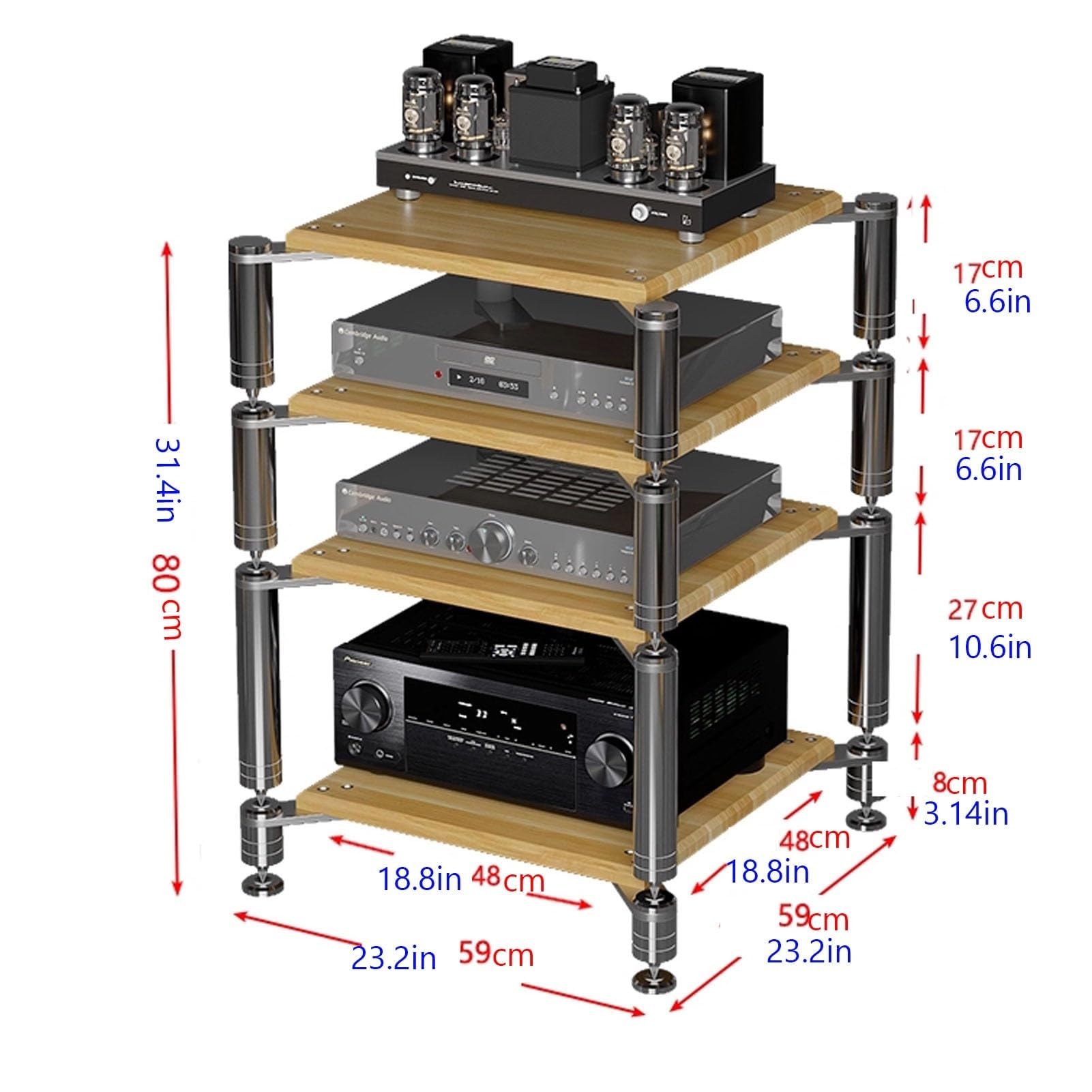 Armadio stereo – mensola per proiettore, supporto audio-video, supporto AV multimediale, armadio aperto per componenti stereo con piedini ammortizzanti, armadio multifunzione (#a, 59 x 59 x 80 cm)