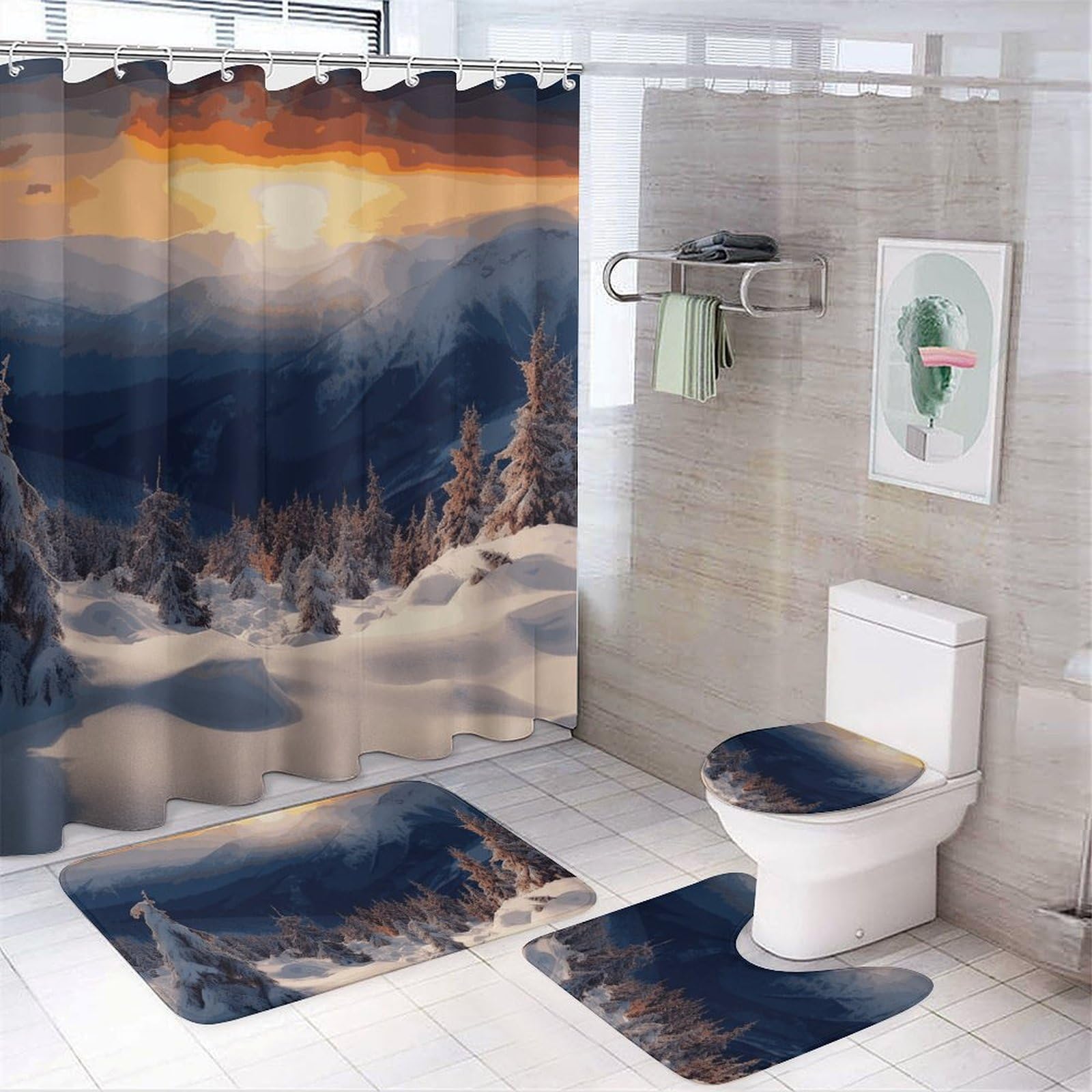 Rideau de douche anti-moisissure et tapis antidérapants pour sécuriser la salle de bain