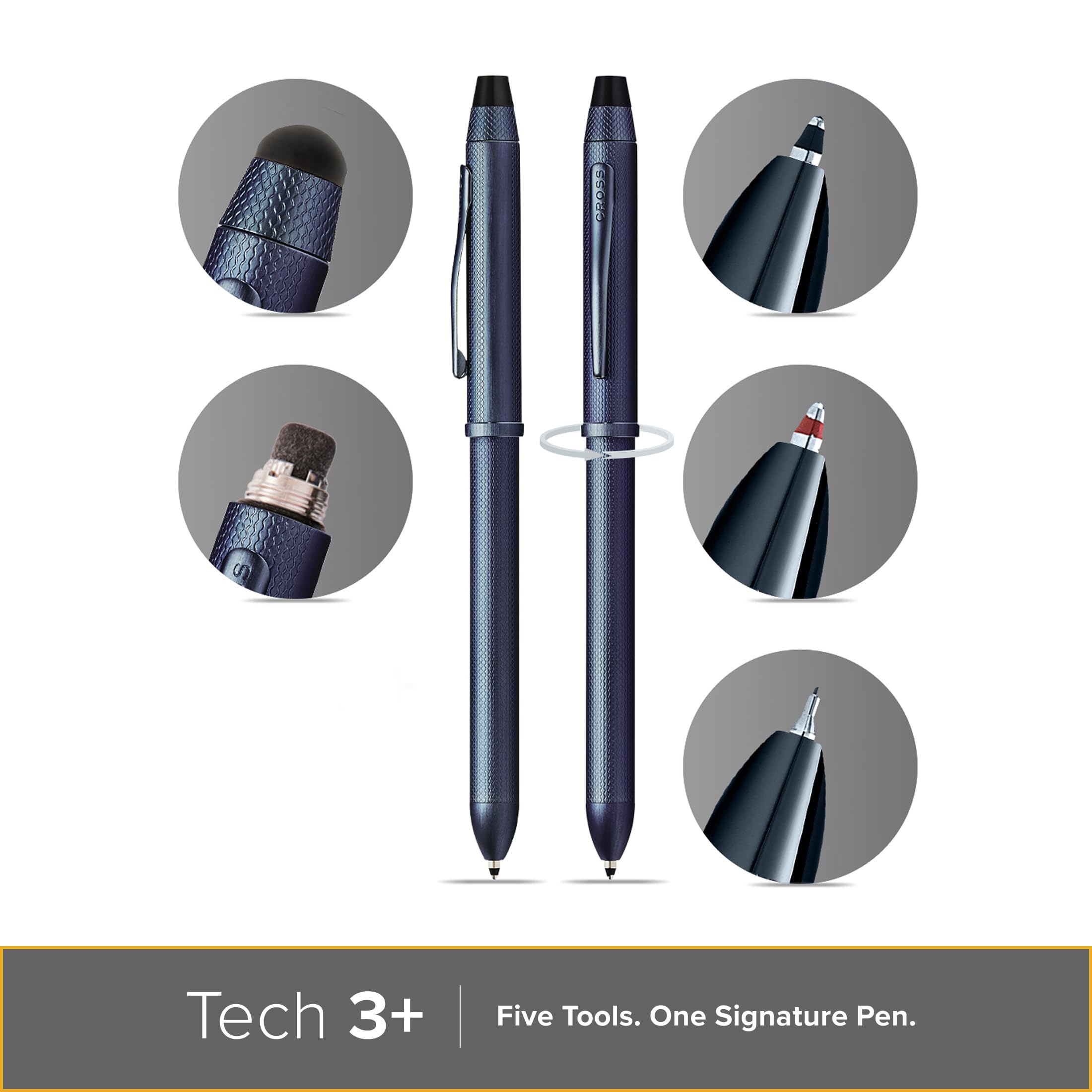 Cross Tech 3+ - Penna multifunzione (confezione regalo, portamine, penna a sfera, gomma/tappo), colore: Blu