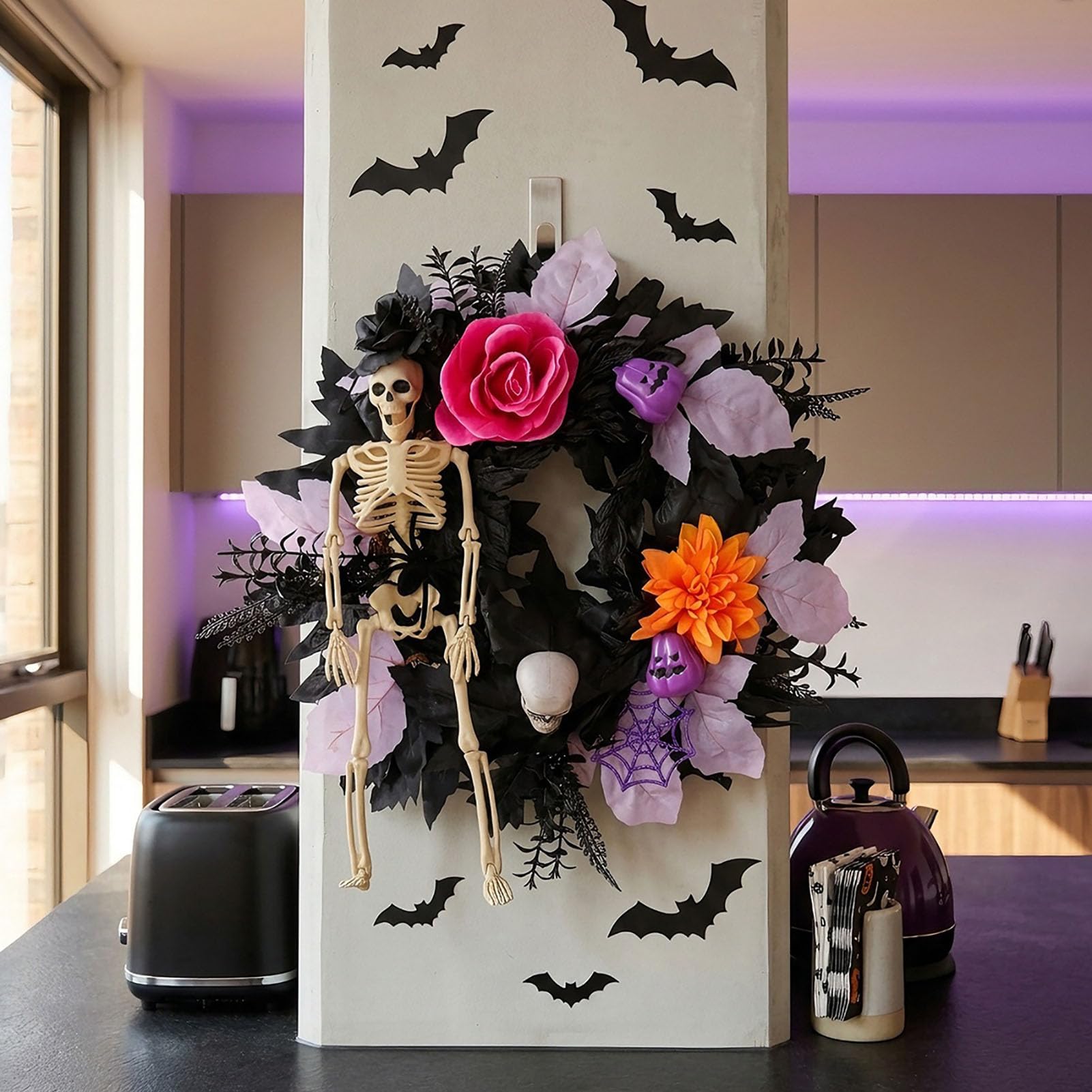 Wieniec Halloween z Figurką Szkieletu i Pajęczyną