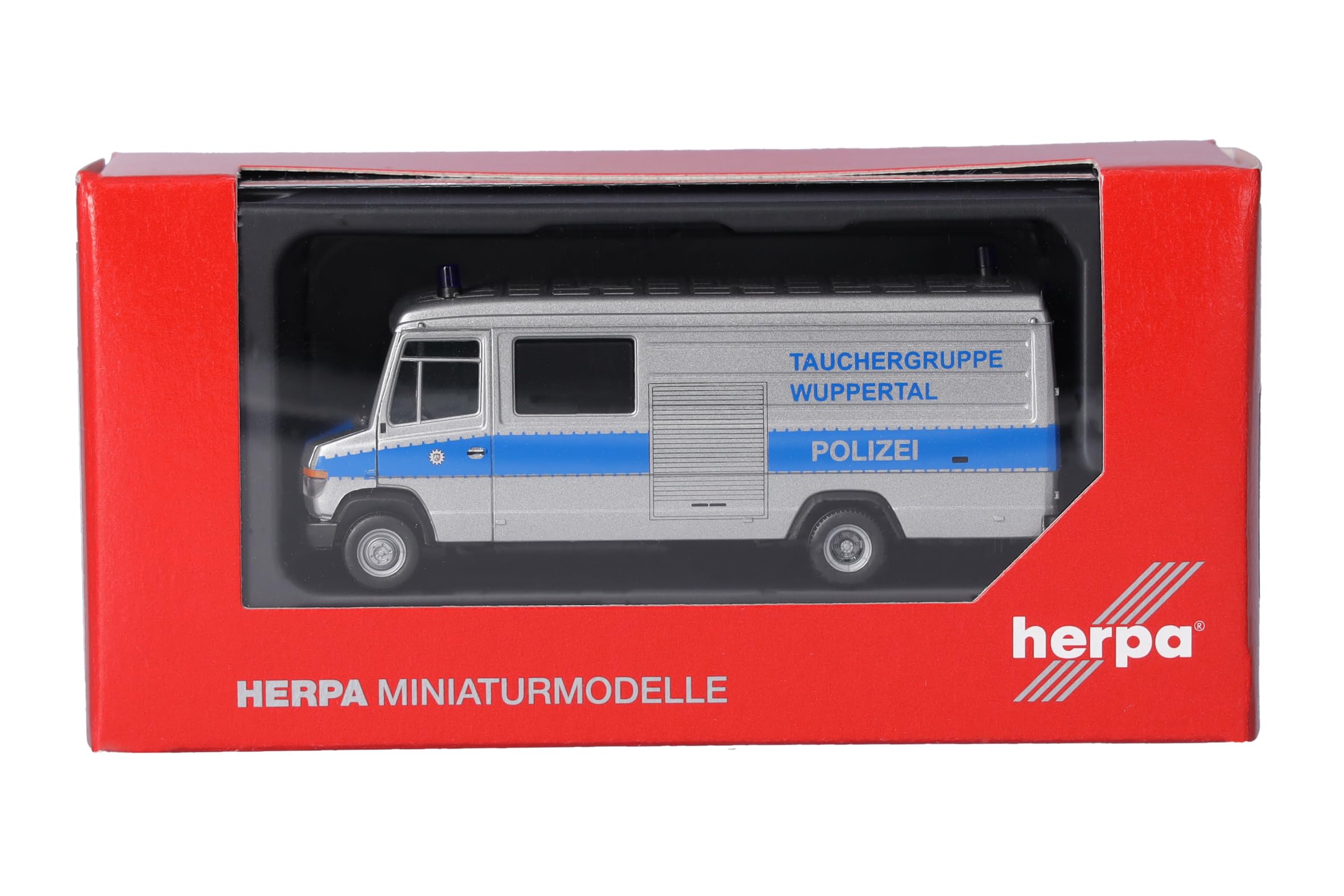 Herpa modello di camion Mercedes-Benz T2 Vario furgone "Polizia subacquea Wuppertal", in scala 1:87, pezzo da collezione, modello tedesco, statuetta plastica