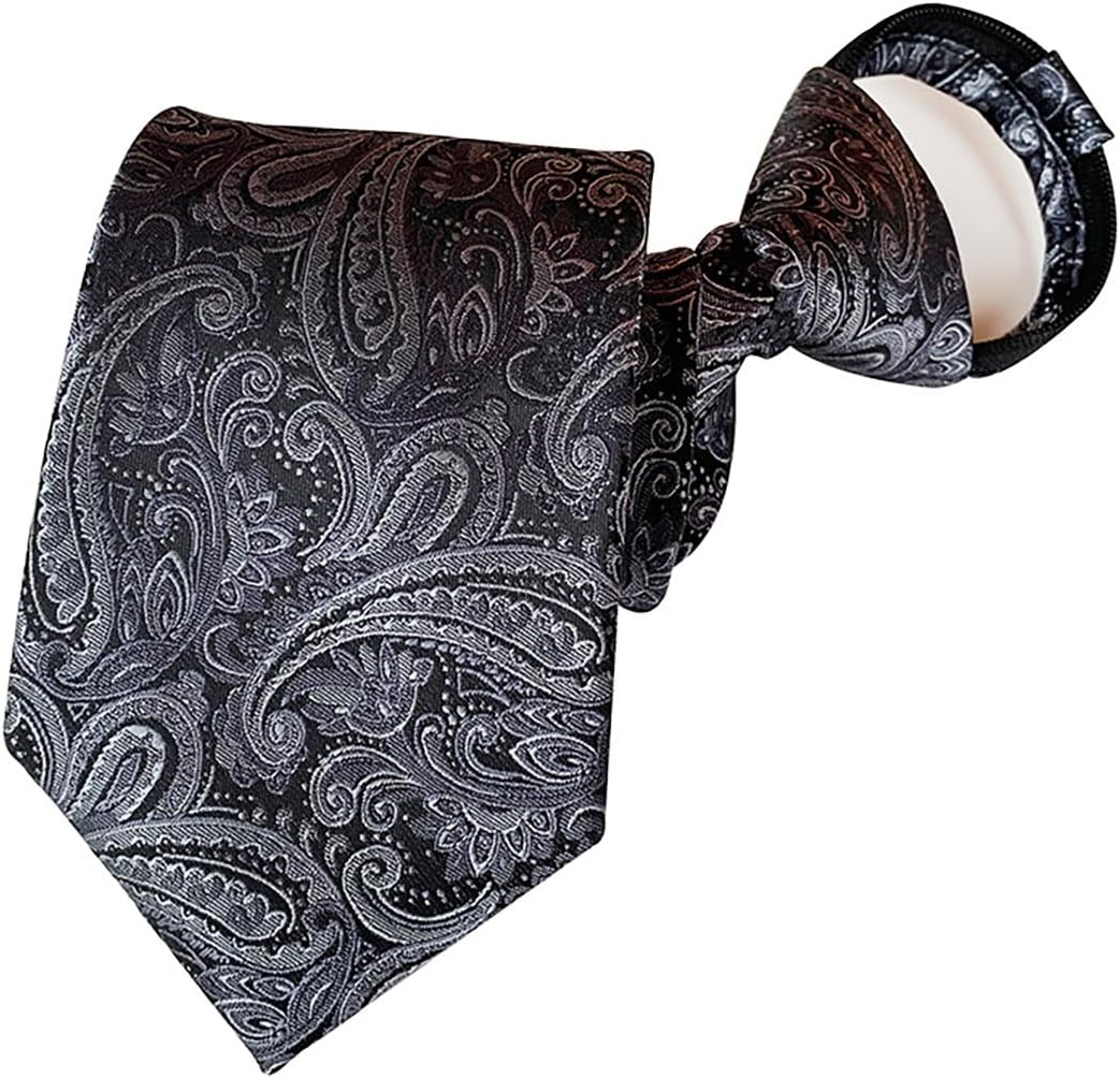 Men's Lot 6 PCS Classic Zipper Ties Pretied Stripes Necktie, Adjustable Paisley Woven Silk Tie Set for Business Wedding - Image 6