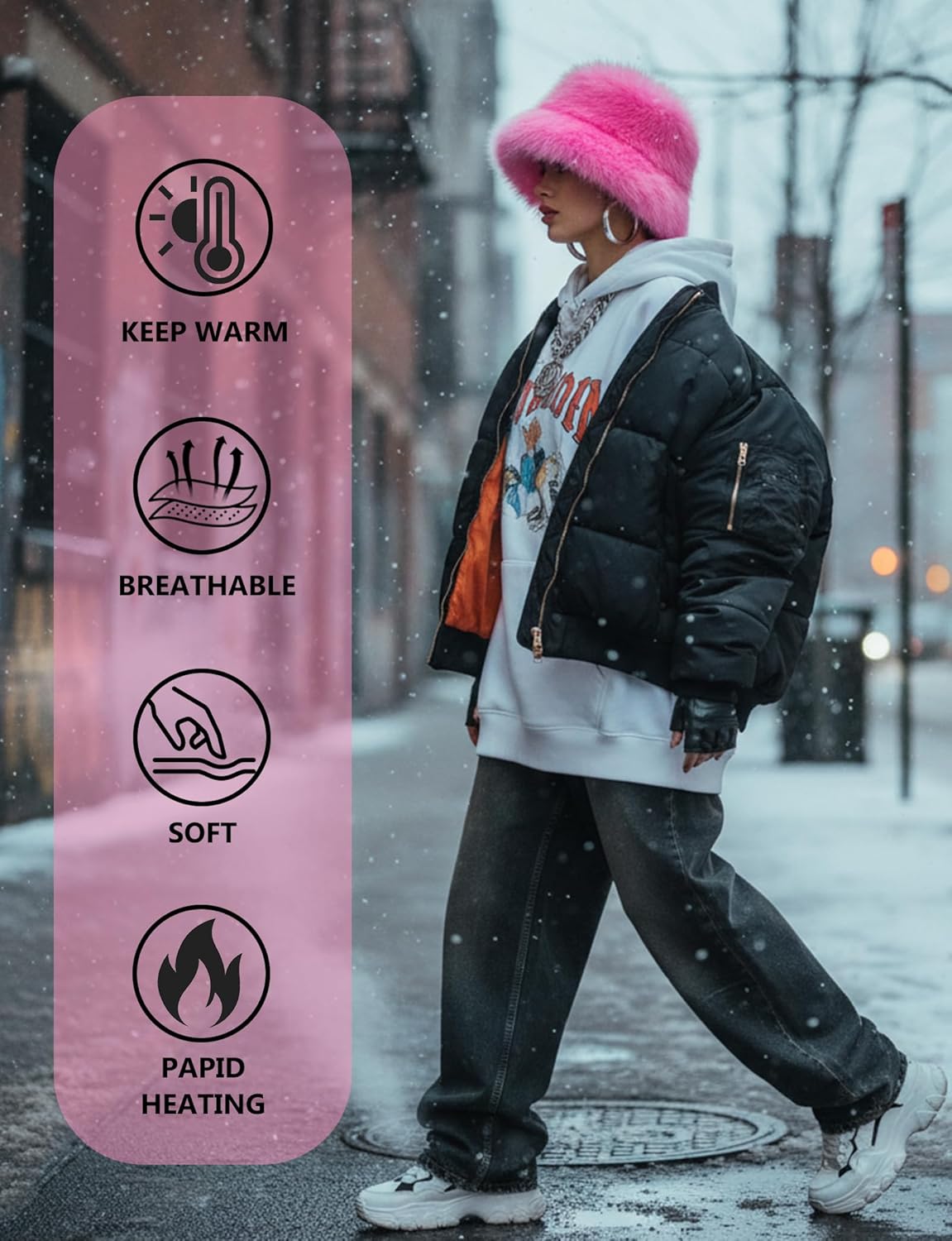 BFONS Women Fuzzy Bucket Hat Y2k Fashion Warm Winter Hat Wide Brim Fluffy Furry Plush Faux Fur Hats Fisherman Cap for Women - Image 3