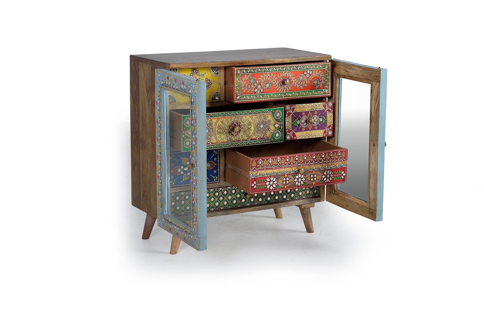 GC GINER & COLOMER Cómoda de Dormitorio - Mueble para Ropa de Madera de Mango - Sinfonier Multicolor con 7 Cajones y 2 Puertas - Mueble de Almacenamiento - 62 x 60 x 30 cm