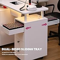 Vista 6 de Nail Desk for Nail Tech w/Electric Dust Collector, Rolling Manicure Table w/Lockable Wheels, Storage Drawers, Wrist Cushion, Acetone Resistant, for